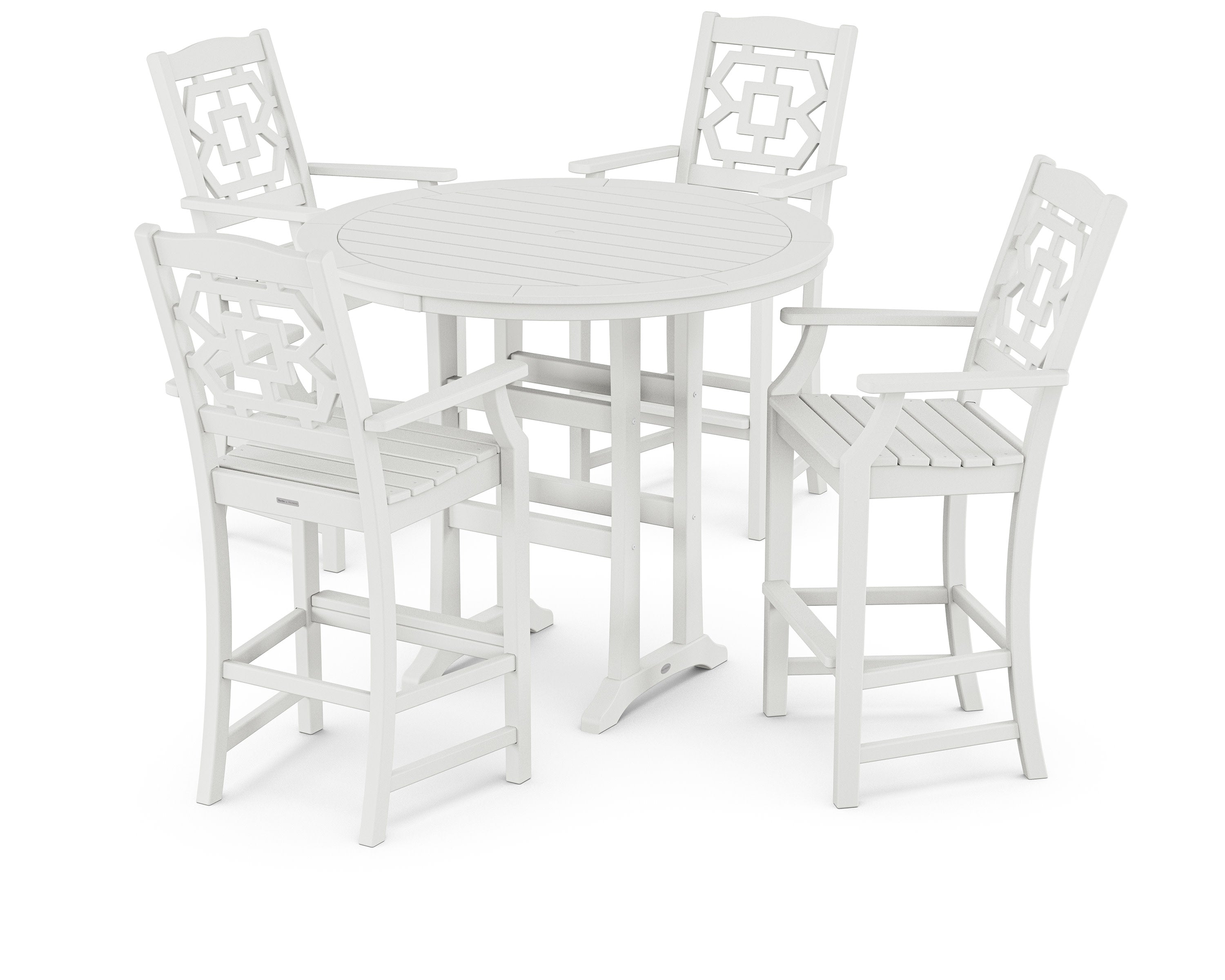 Chinoiserie 5-Piece Round Bar Set in White