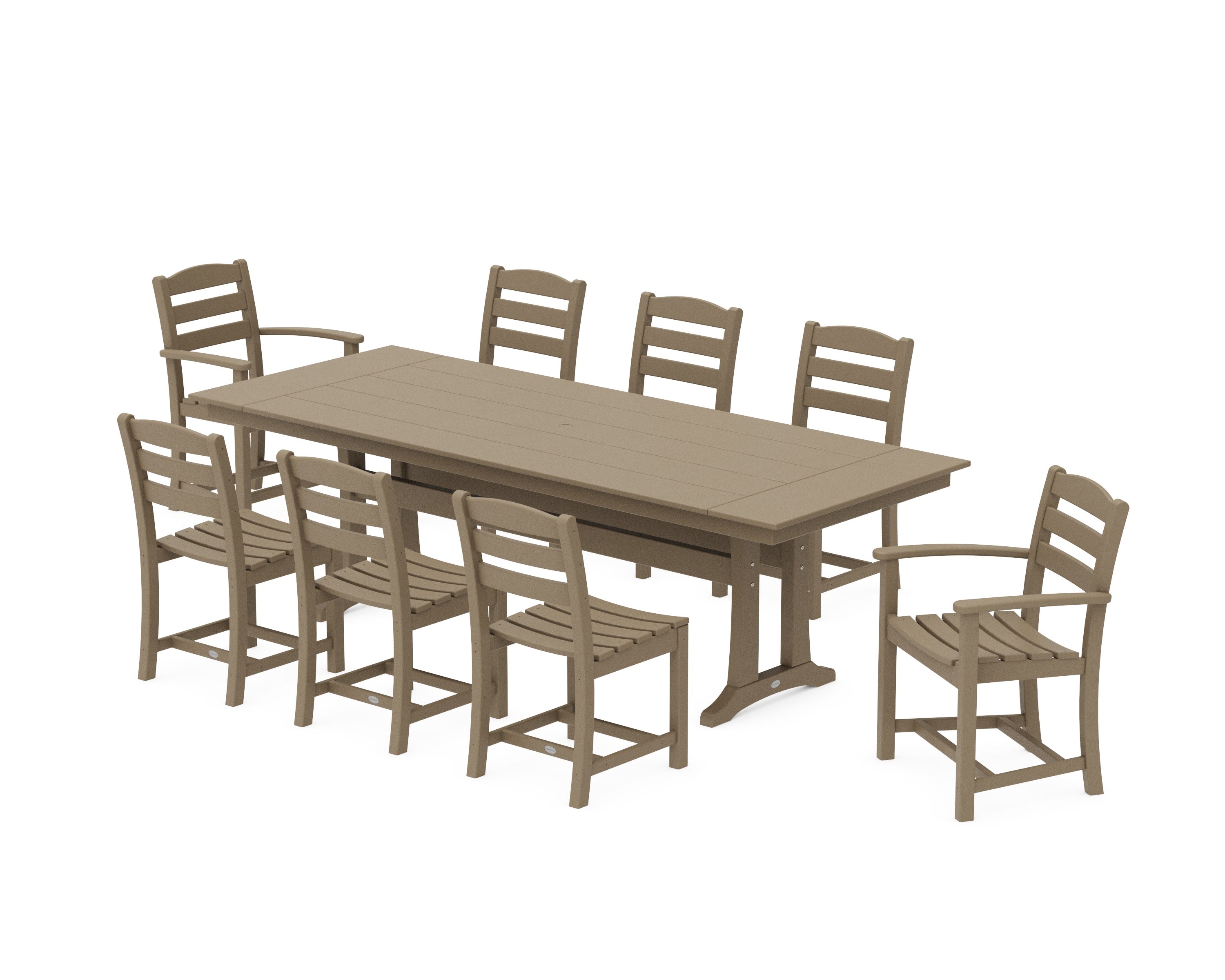 La Casa Caf 9-Piece Farmhouse Dining Set with Trestle Legs in Vintage Sahara