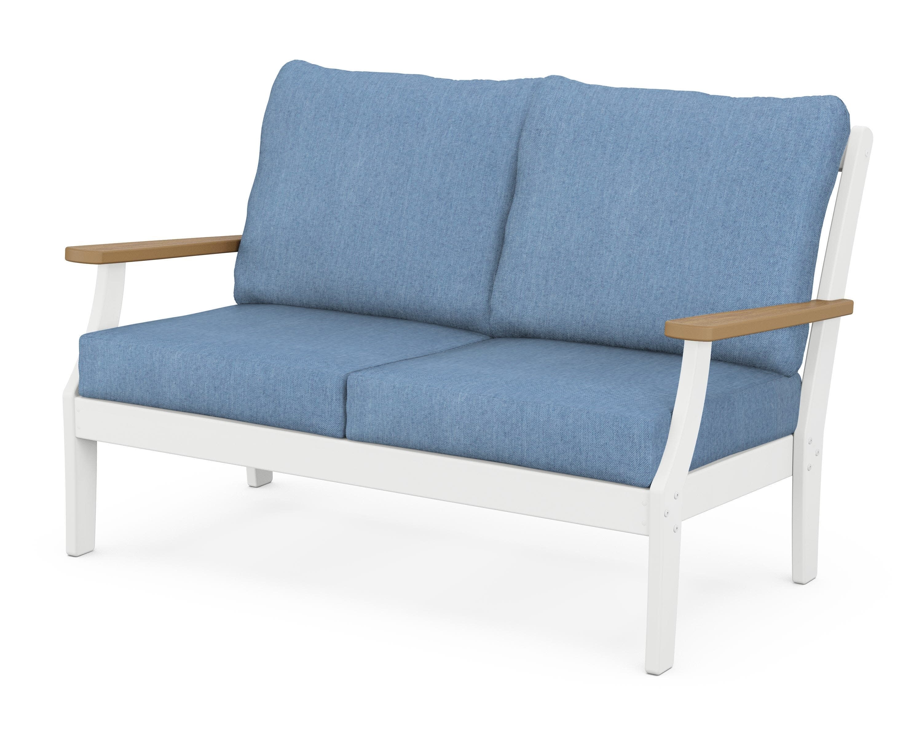 Braxton Deep Seating Loveseat in White / Natural / Sky Blue