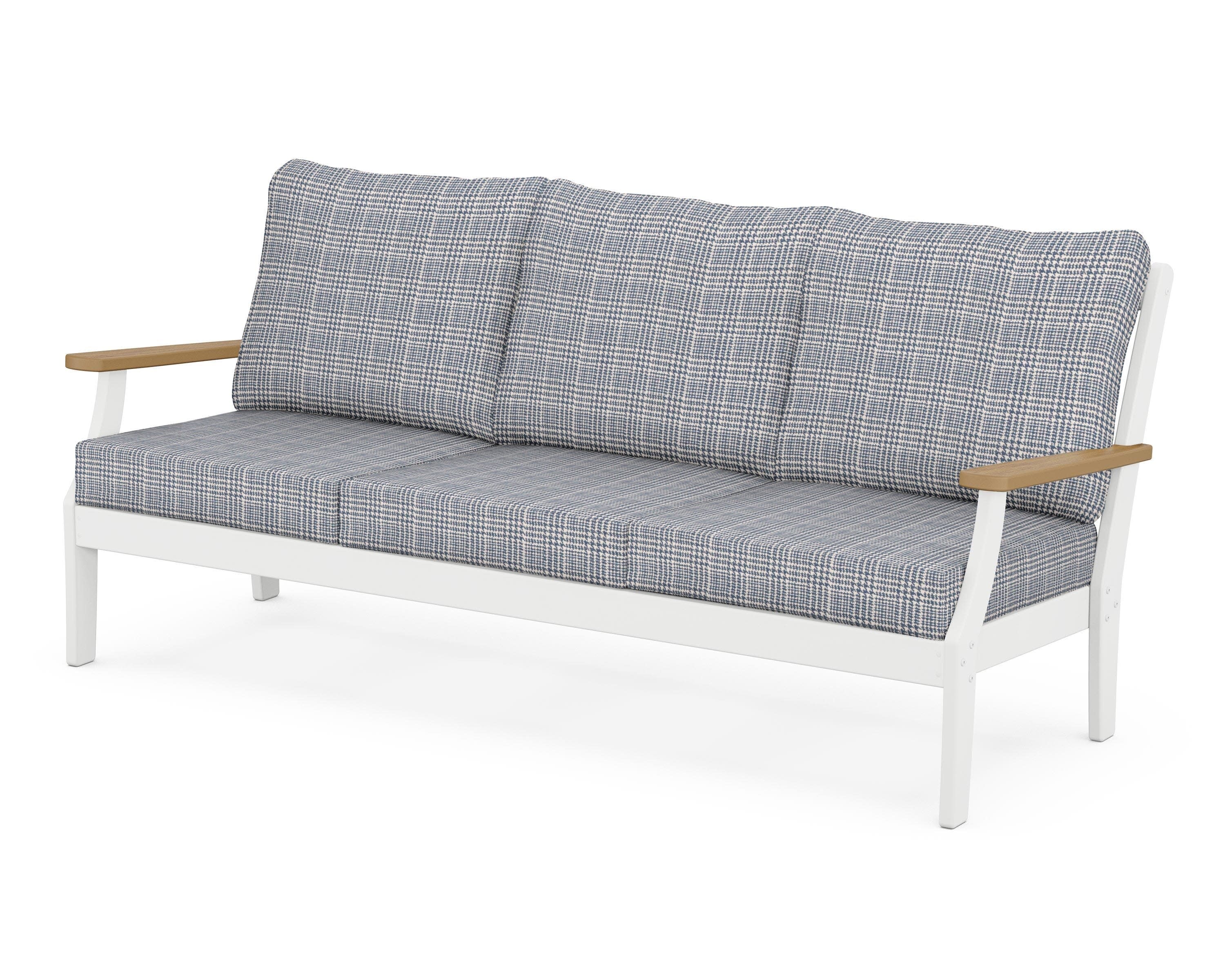 Braxton Deep Seating Sofa in White / Natural / Houndstooth Sky Blue