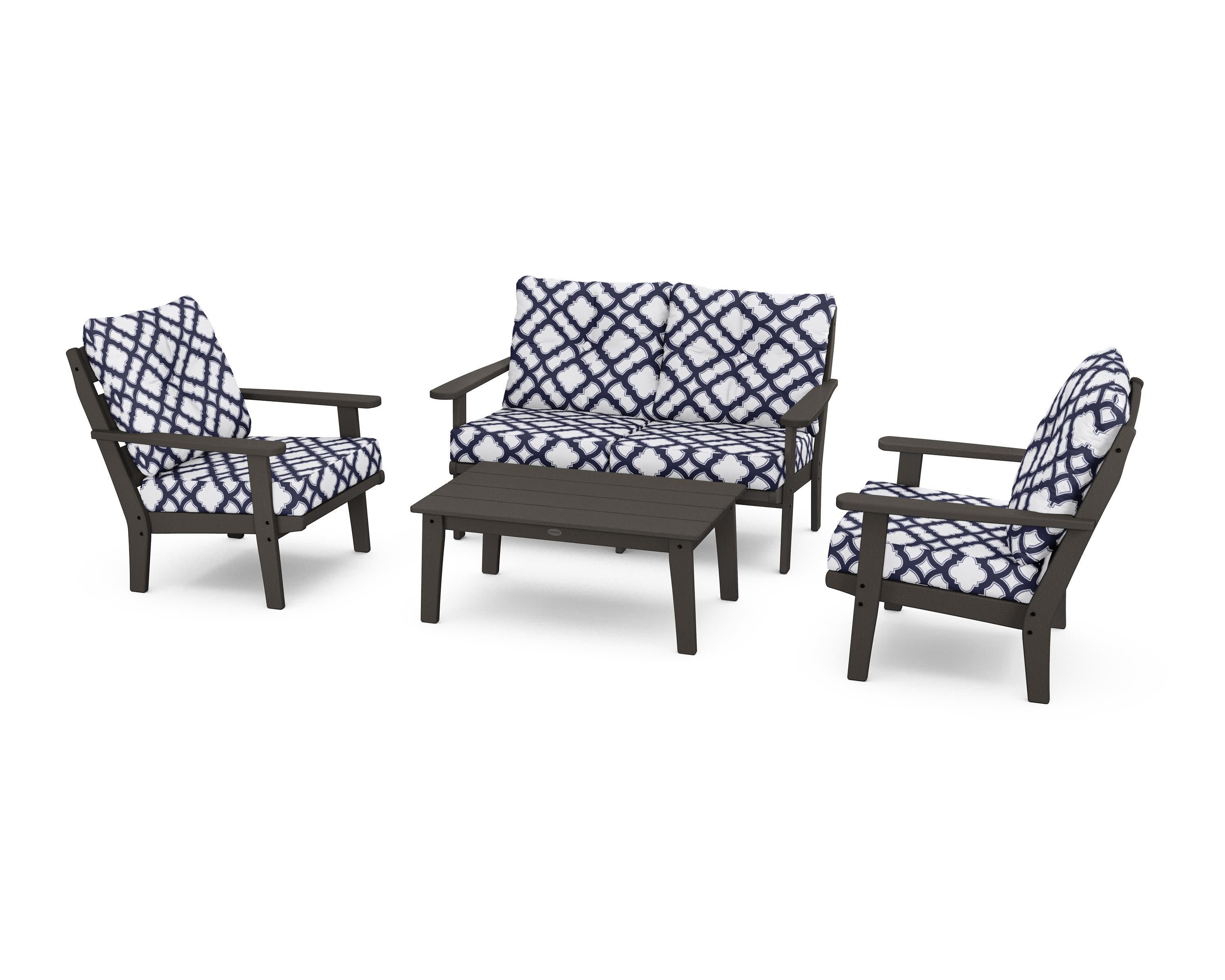 Lakeside 4-Piece Deep Seating Set in Vintage Coffee / Trellis Navy