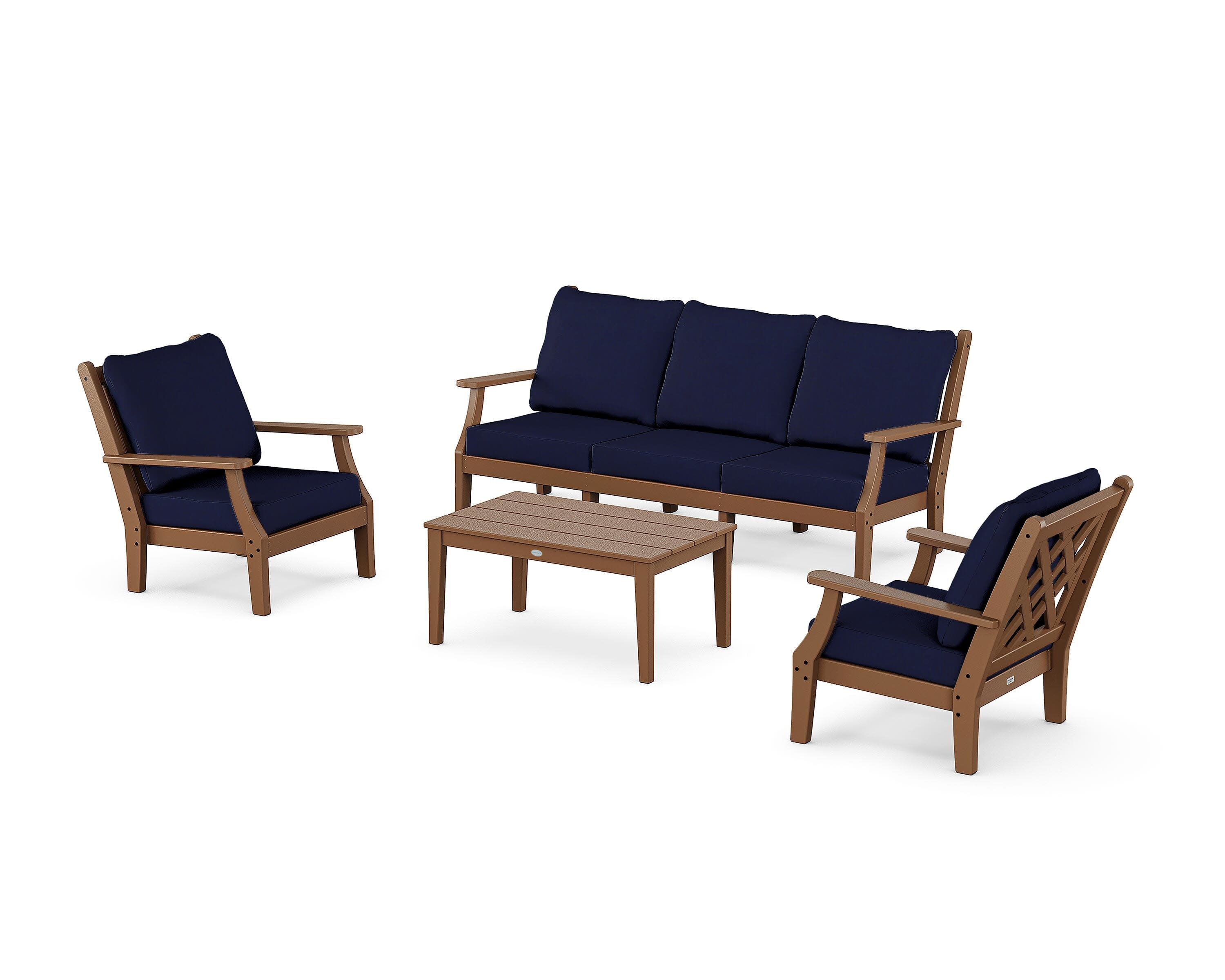 Wovendale 4-Piece Deep Seating Set with Sofa in Teak / Navy
