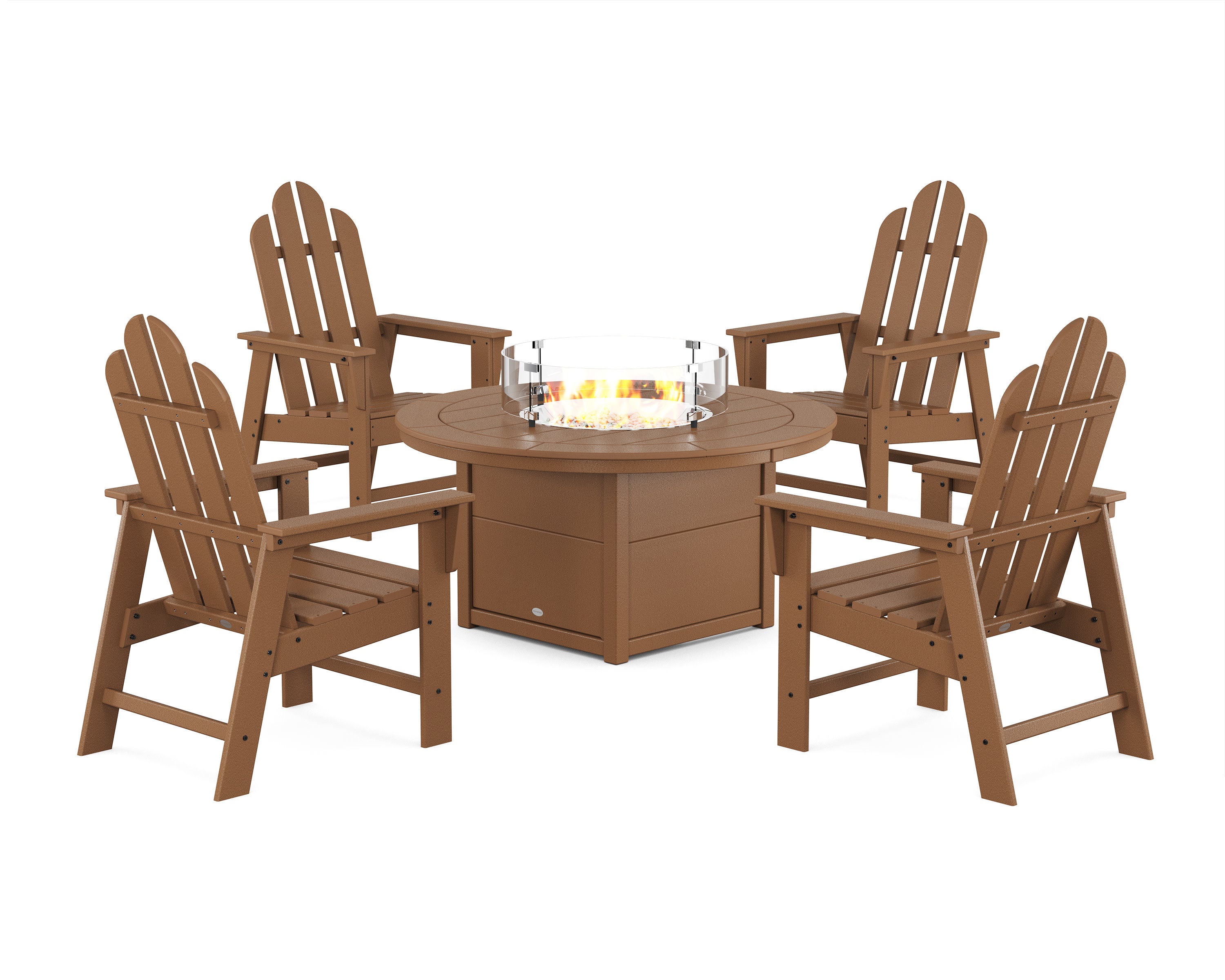 Long Island 4-Piece Upright Adirondack Conversation Set with Fire Pit Table in Teak