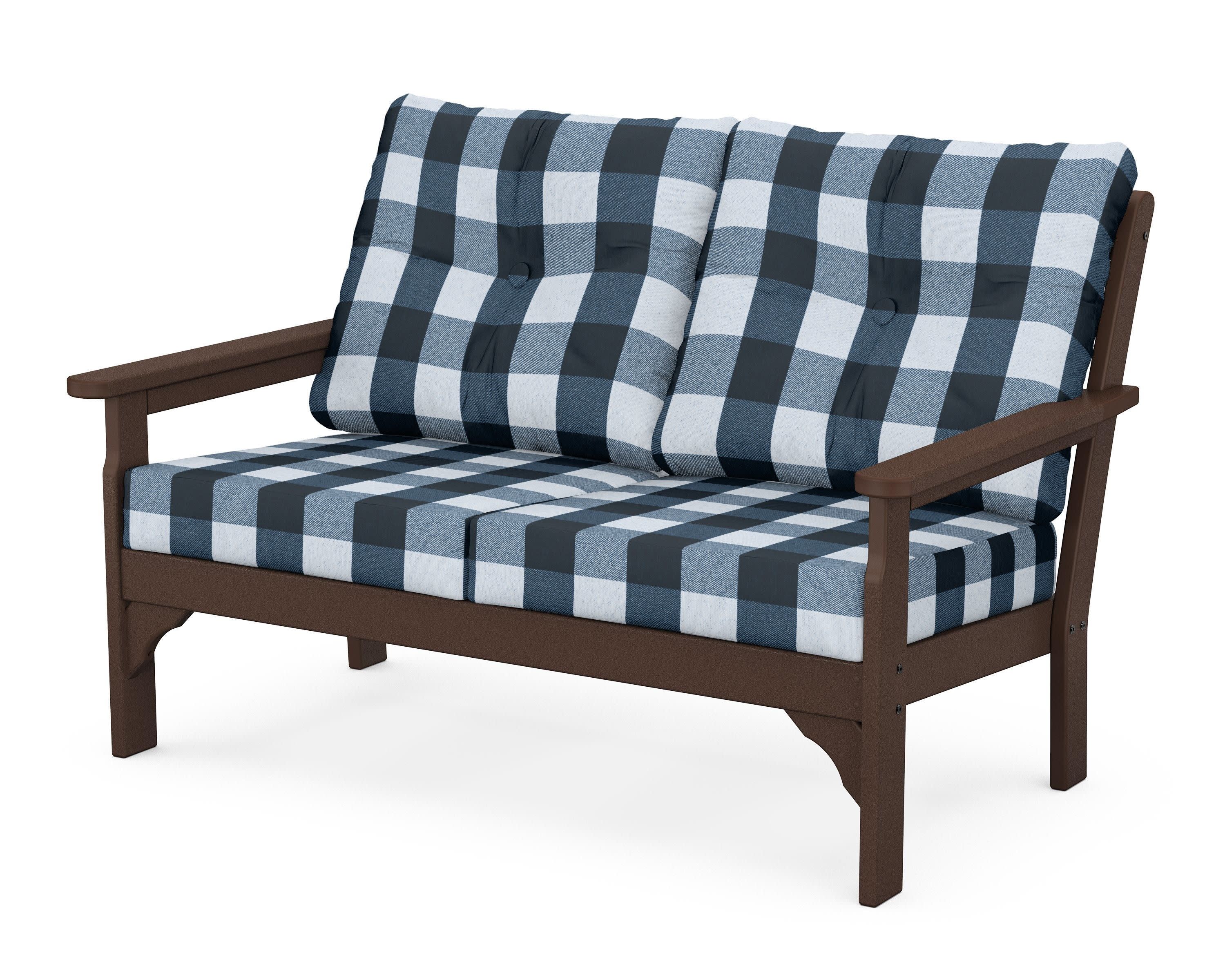 Vineyard Deep Seating Loveseat in Mahogany / Buffalo Plaid Marine Indigo