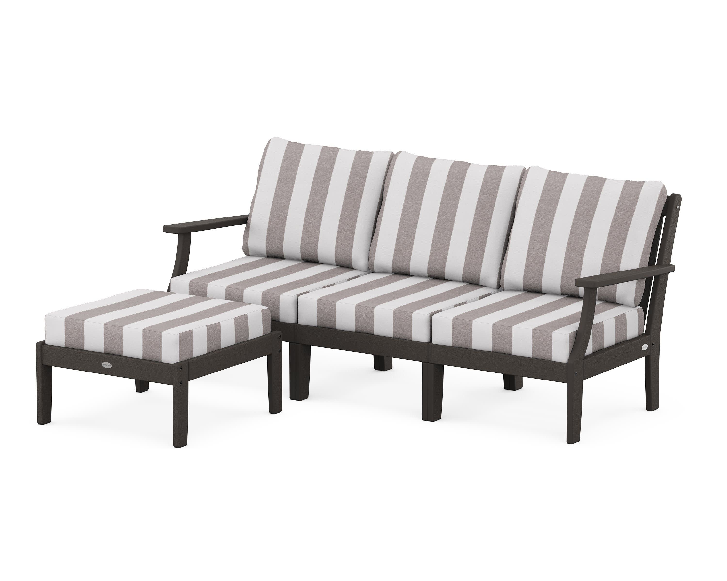 Braxton Modular 4-Piece Deep Seating Set with Ottoman in Vintage Coffee / Cabana Stripe Grey Mist