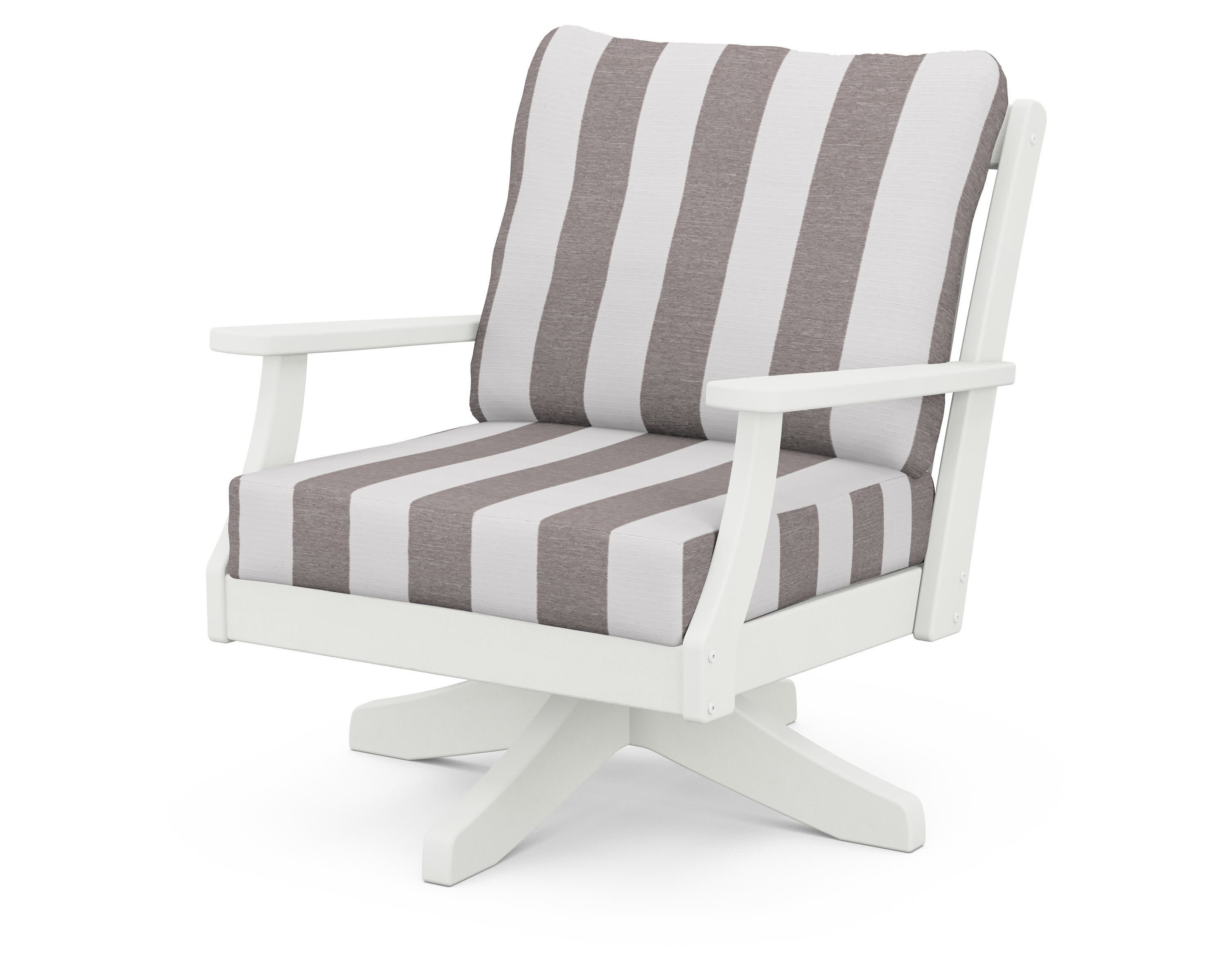 Braxton Deep Seating Swivel Chair in Vintage White / Cabana Stripe Grey Mist