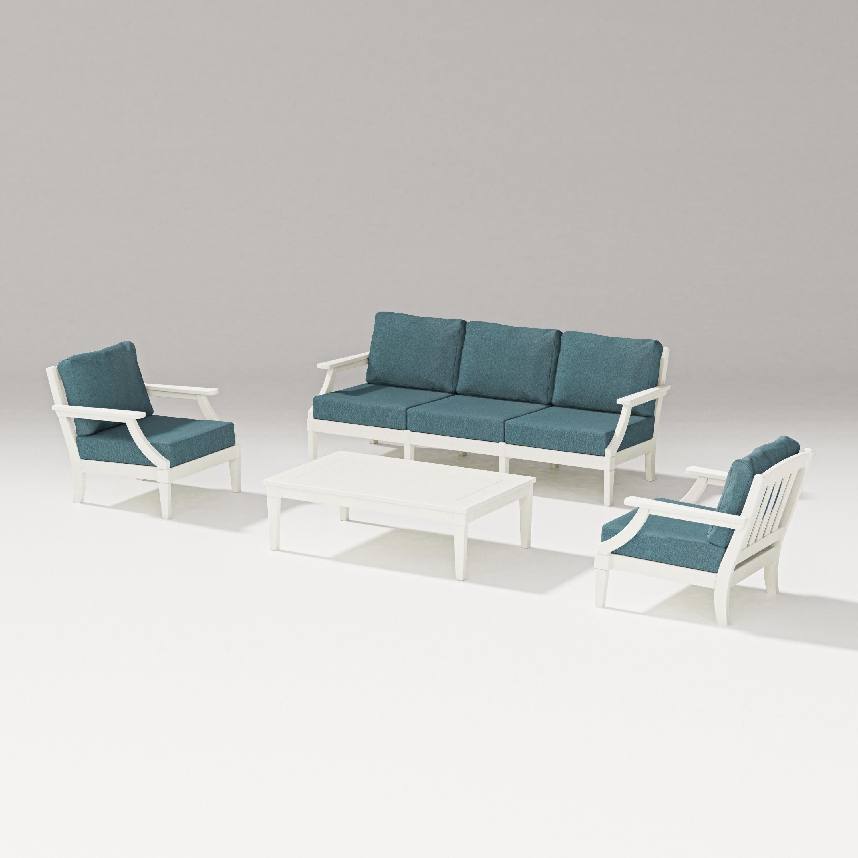 Estate 4-Piece Lounge Sofa Set in Vintage White / Ocean Teal