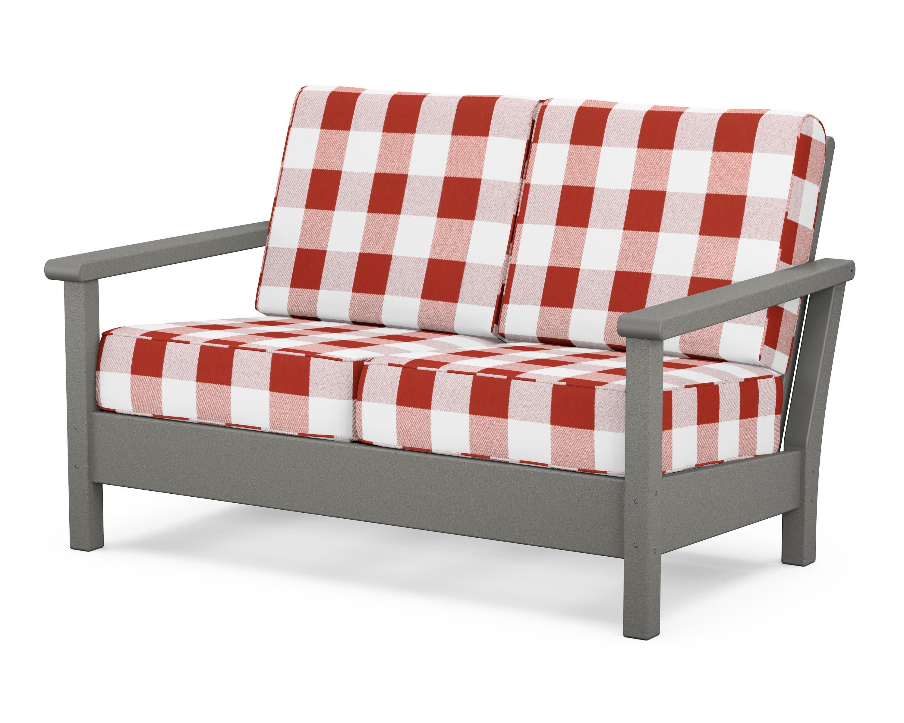 Harbour Deep Seating Loveseat in Slate Grey / Buffalo Plaid Crimson