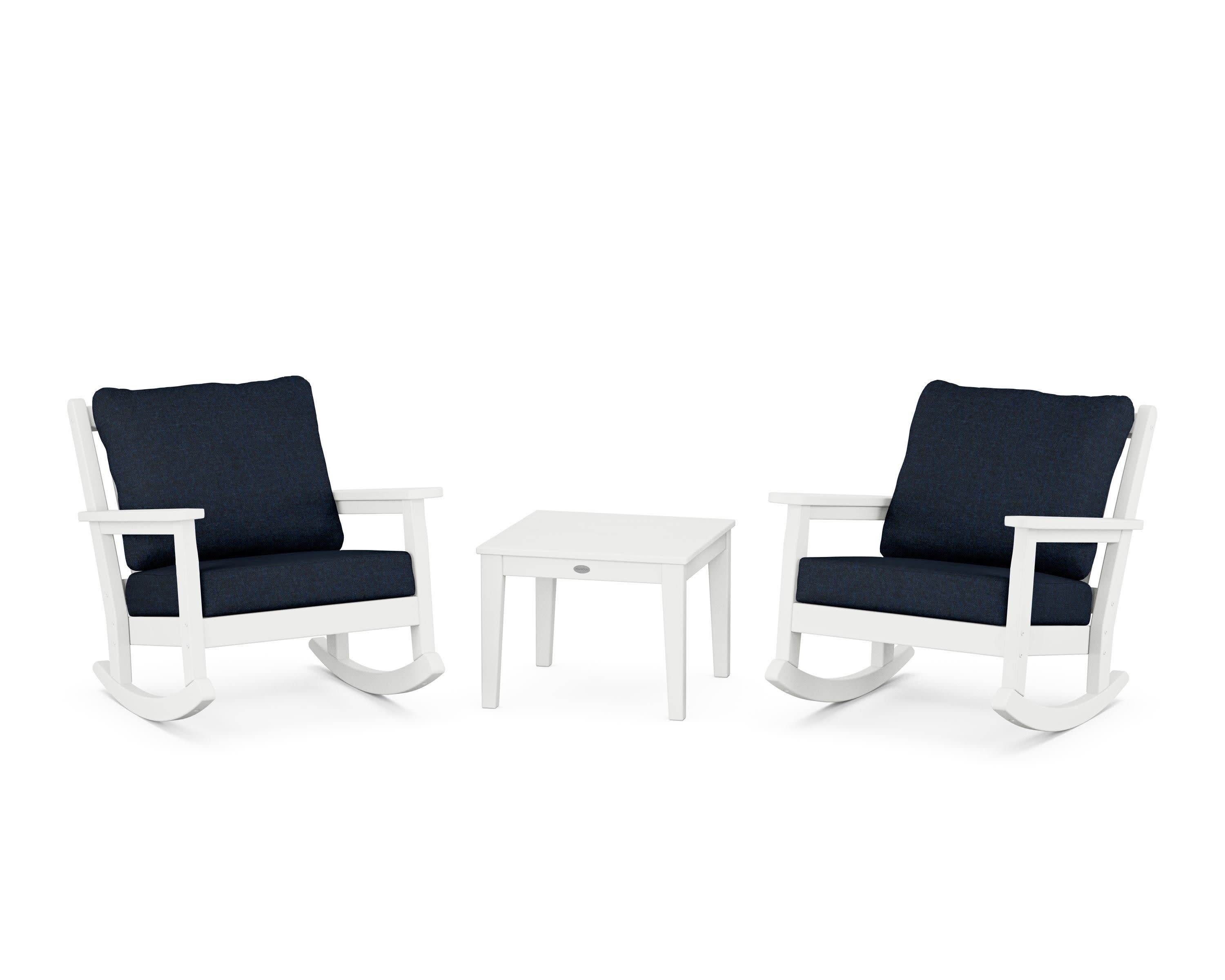 Chippendale 3-Piece Deep Seating Rocker Set in White / Marine Indigo