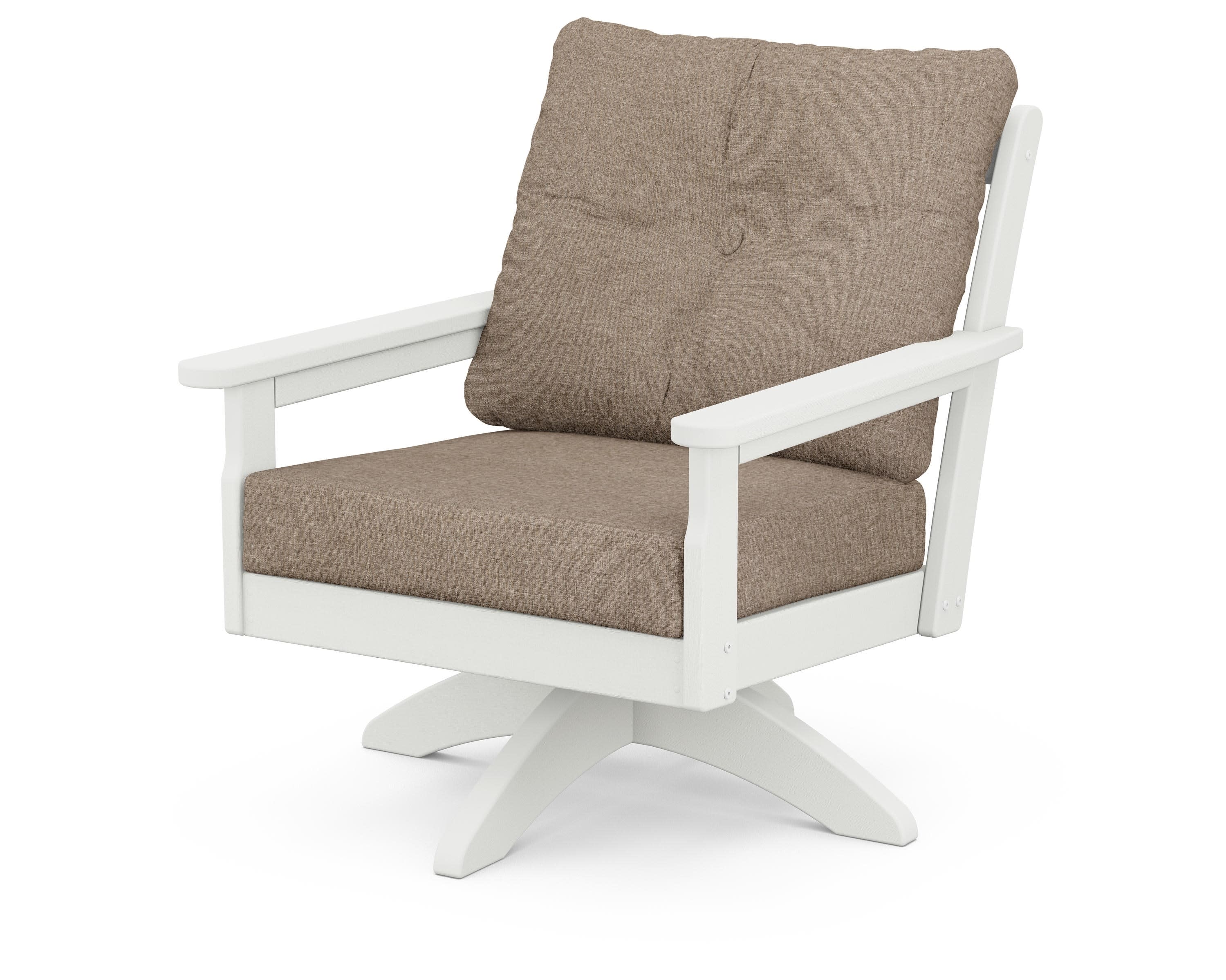 Vineyard Deep Seating Swivel Chair in Vintage White / Spiced Burlap