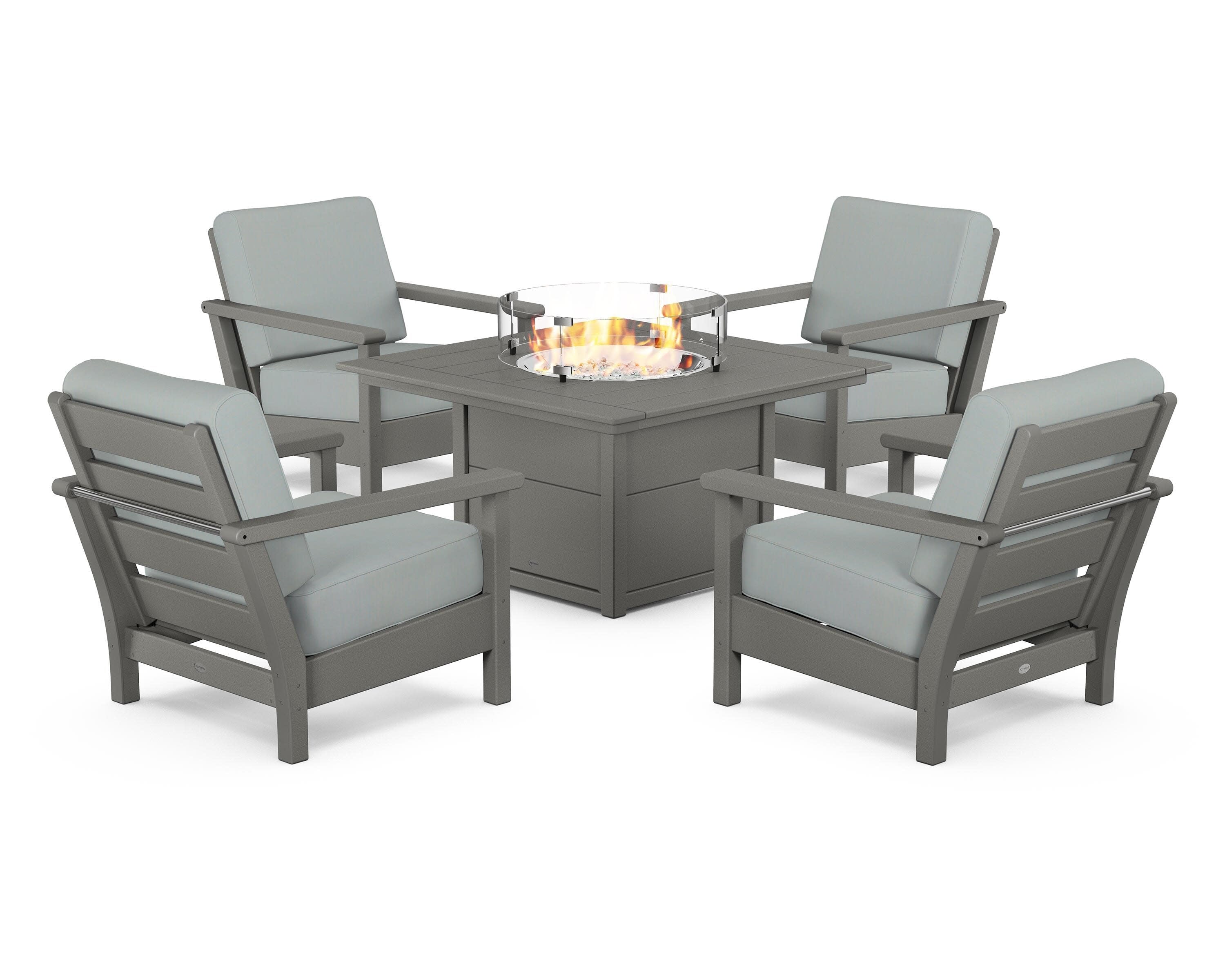Harbour 5-Piece Conversation Set with Fire Pit Table in Slate Grey / Spa