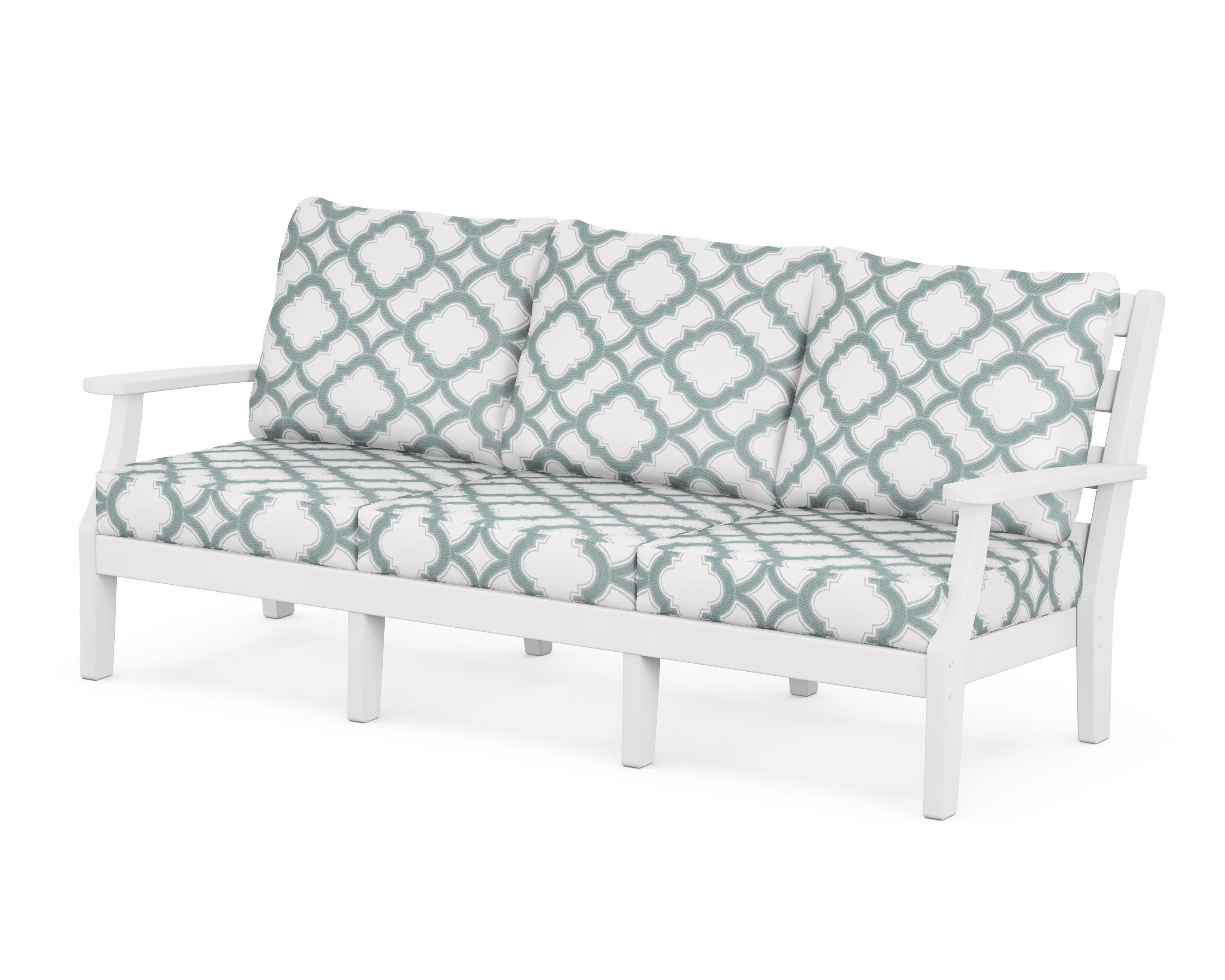 Chesapeake Deep Seating Sofa in White / Trellis Glacier Spa
