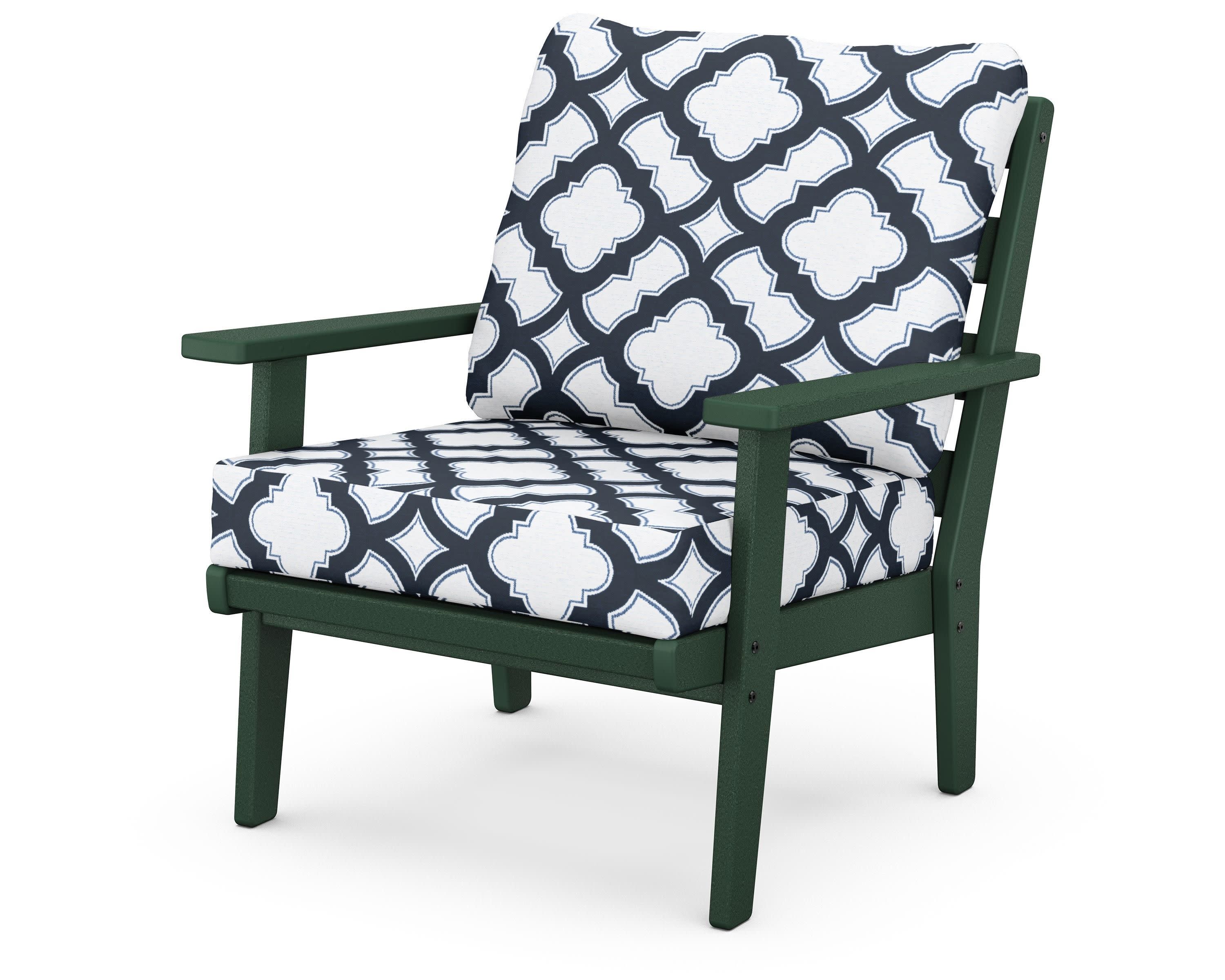 Grant Park Deep Seating Chair in Green / Trellis Marine Indigo