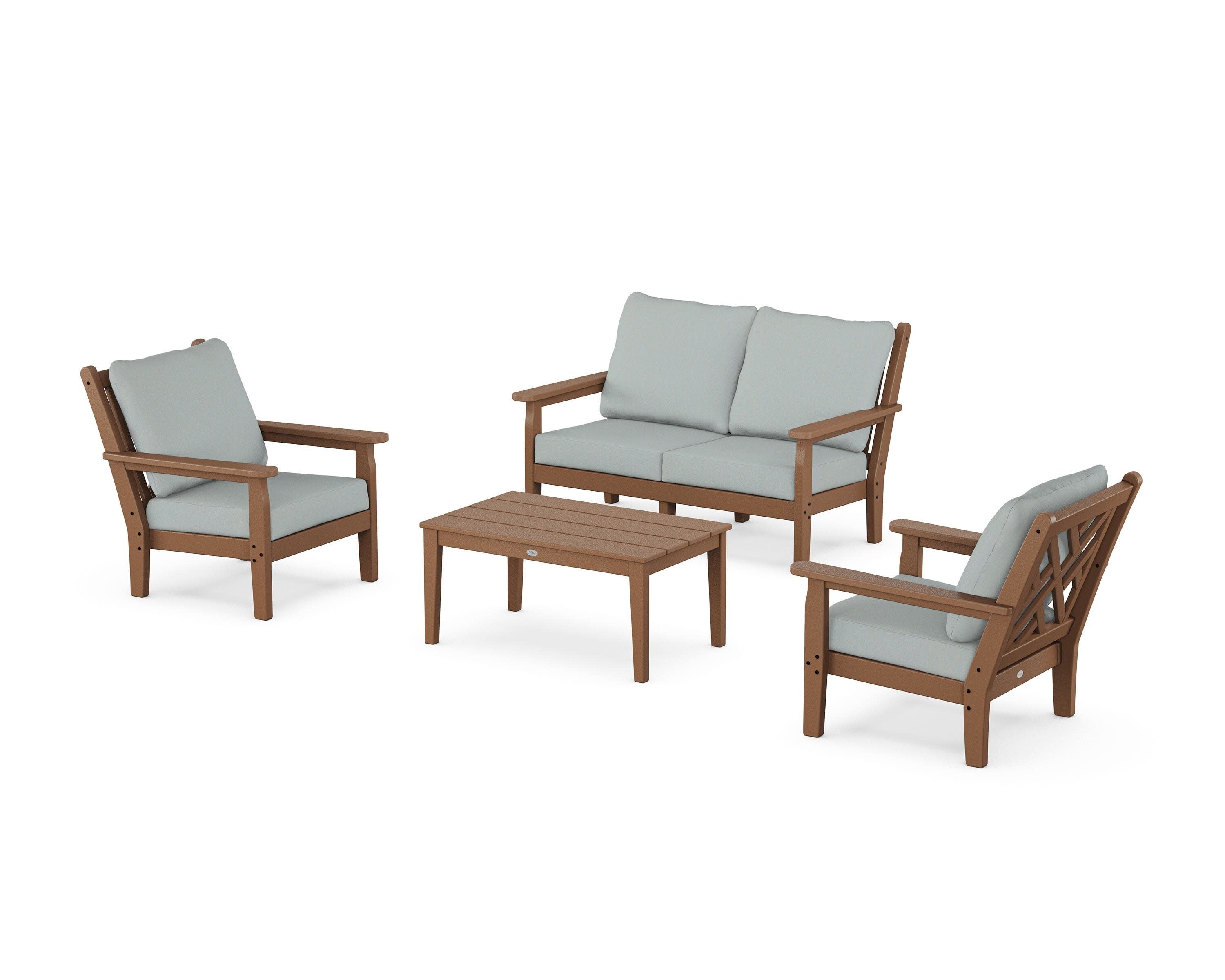 Chippendale 4-Piece Deep Seating Set with Loveseat in Teak / Spa
