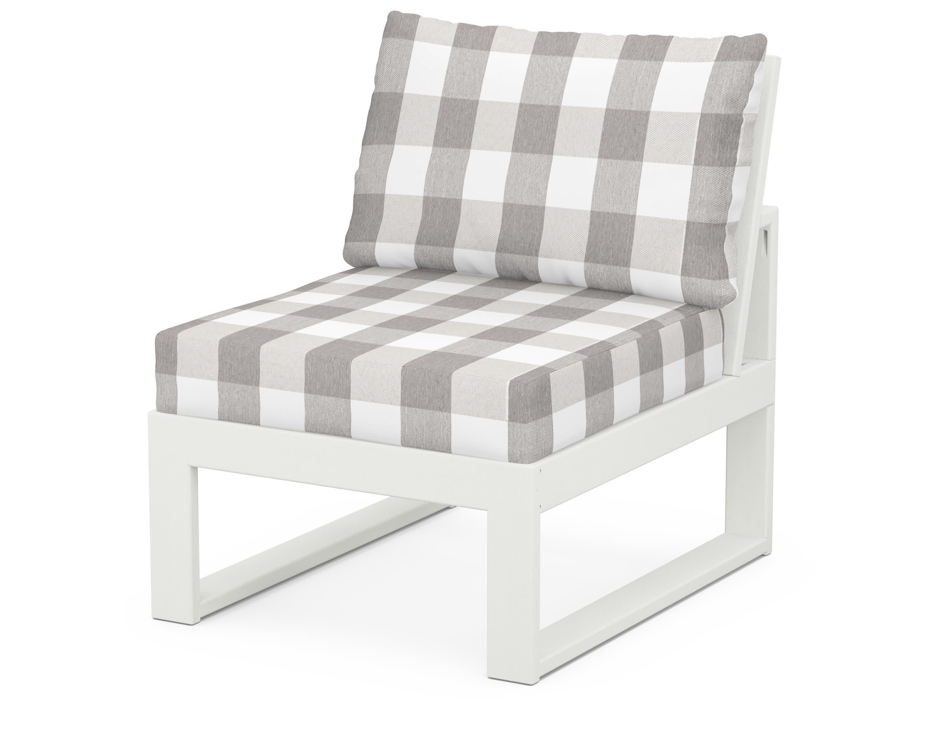 Modular Armless Chair in Vintage White / Buffalo Plaid Grey Mist