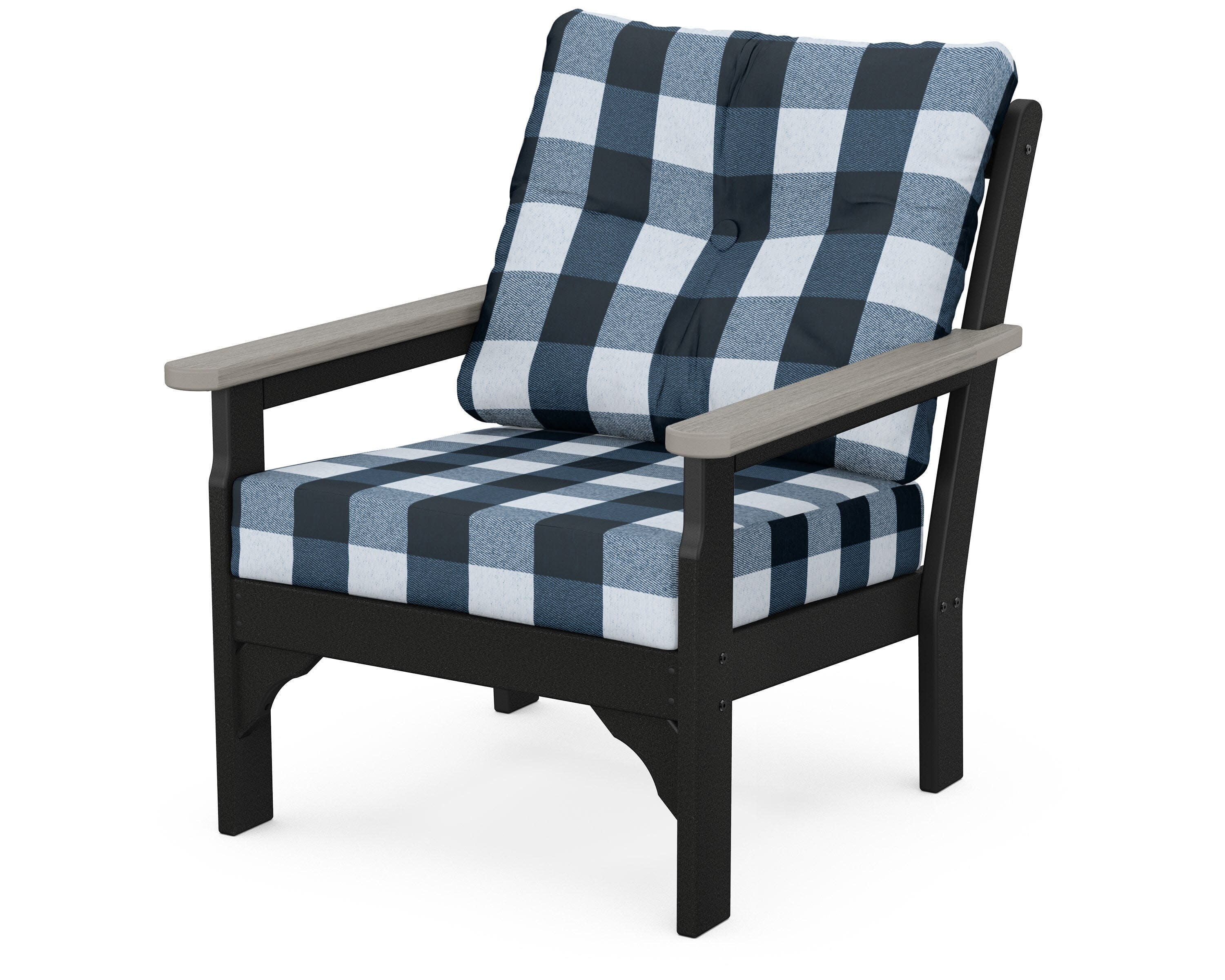 Vineyard Deep Seating Chair in Black / Driftwood / Buffalo Plaid Marine Indigo