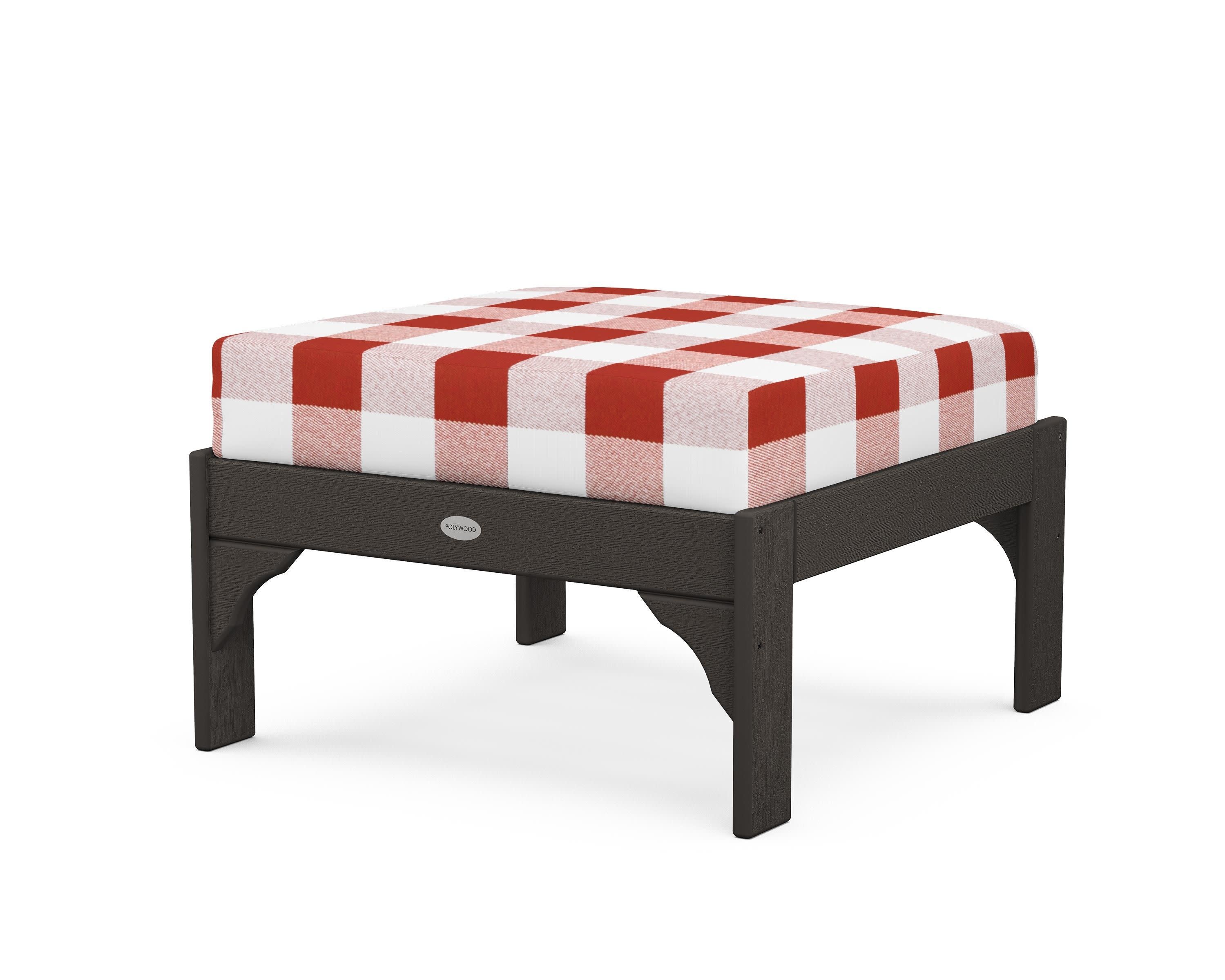 Vineyard Deep Seating Ottoman in Vintage Coffee / Buffalo Plaid Crimson