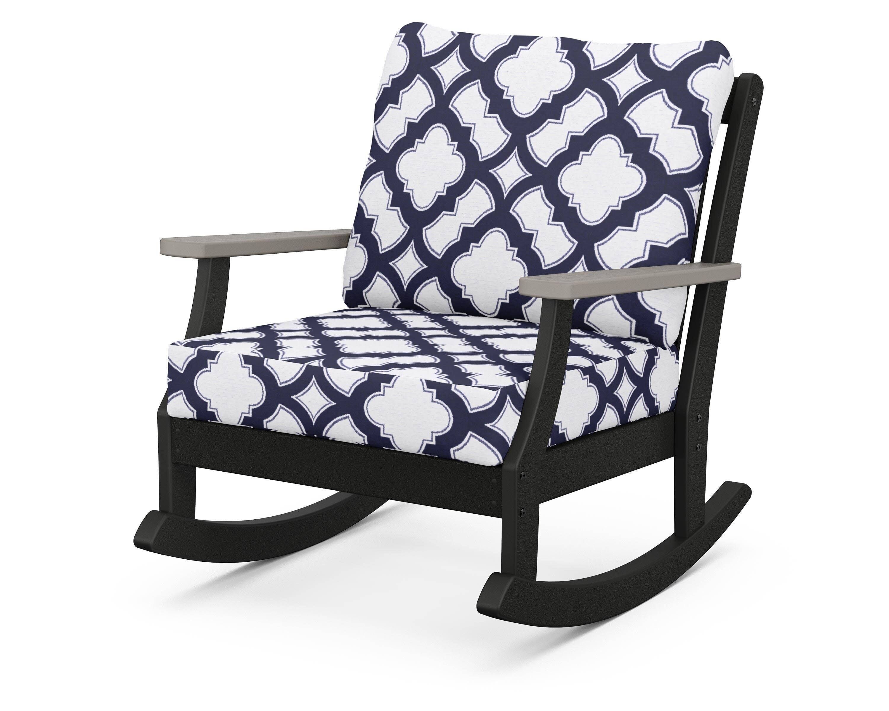 Braxton Deep Seating Rocking Chair in Black / Driftwood / Trellis Navy