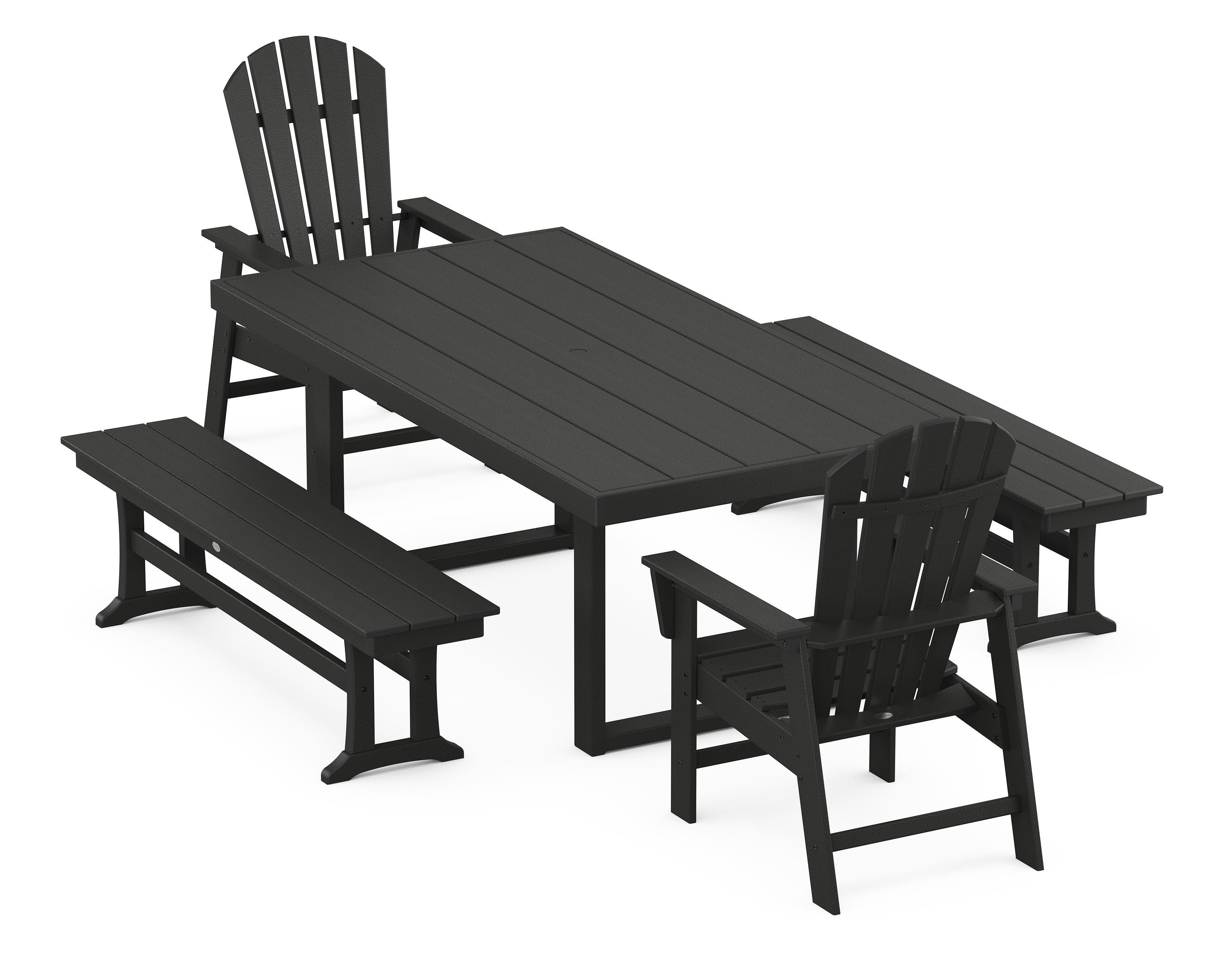 South Beach 5-Piece Dining Set with Benches in Black