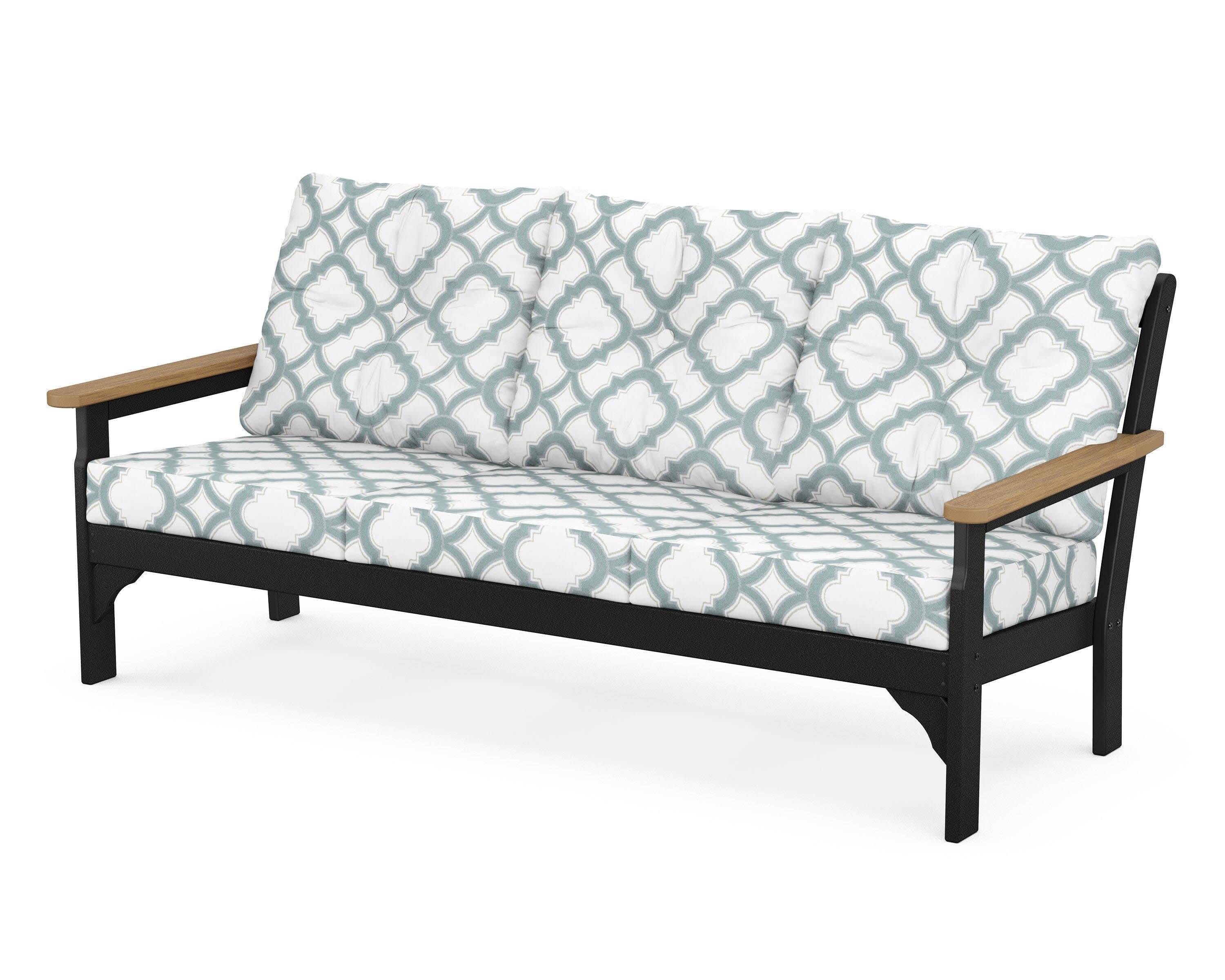 Vineyard Deep Seating Sofa in Black / Natural / Trellis Glacier Spa