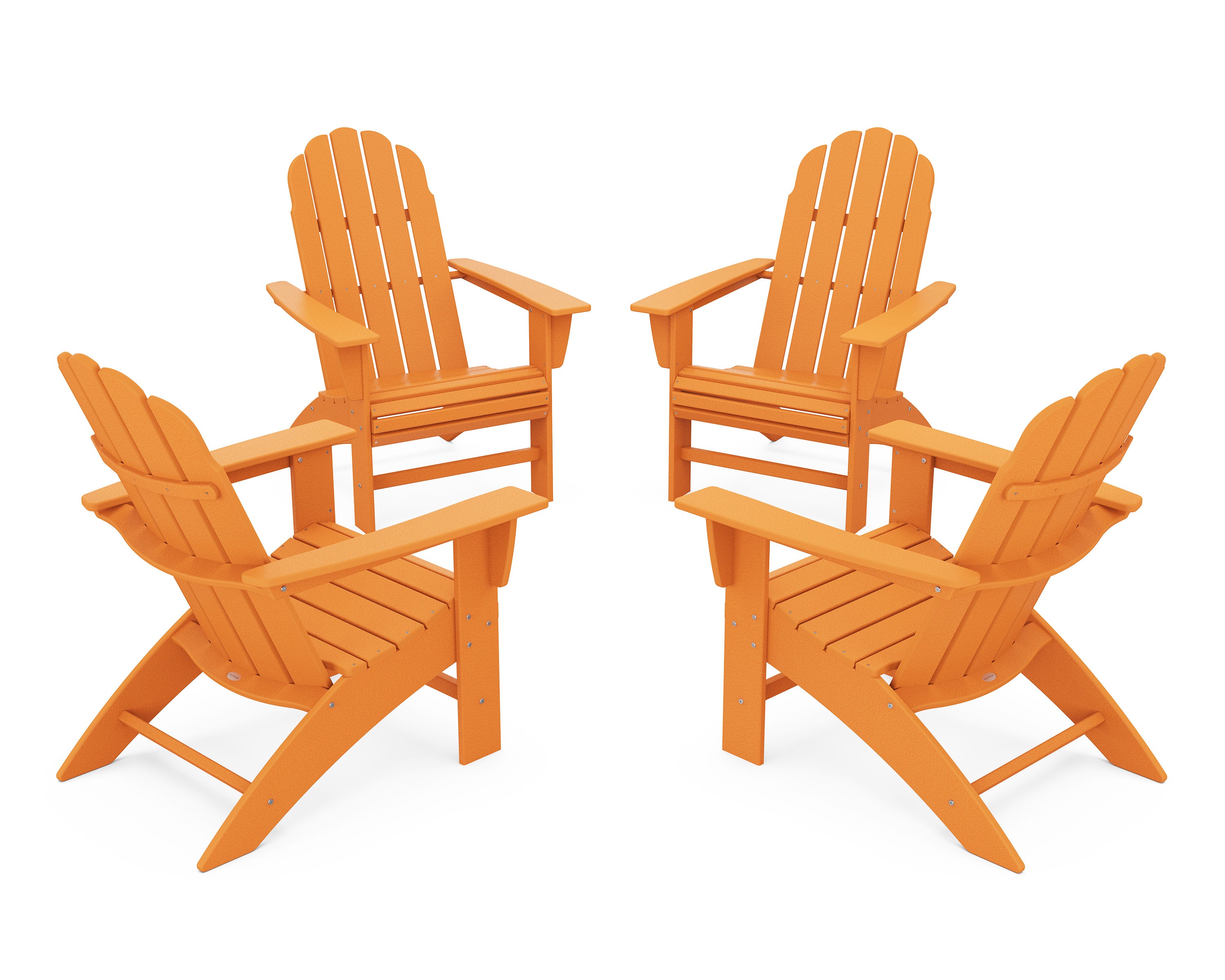 4-Piece Vineyard Curveback Adirondack Chair Conversation Set in Tangerine