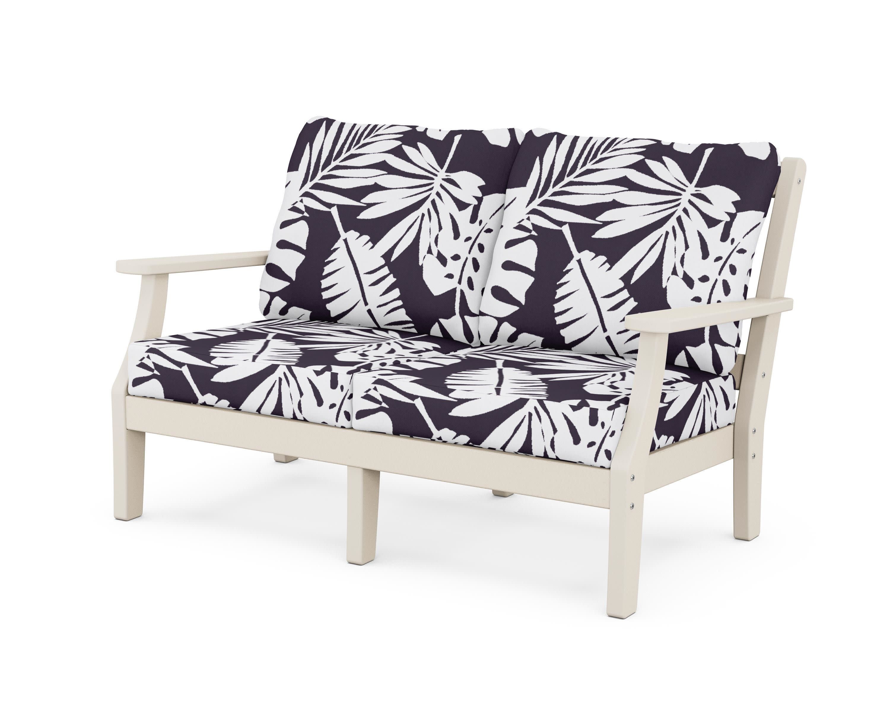 Chinoiserie Deep Seating Loveseat in Sand / Leaf Navy
