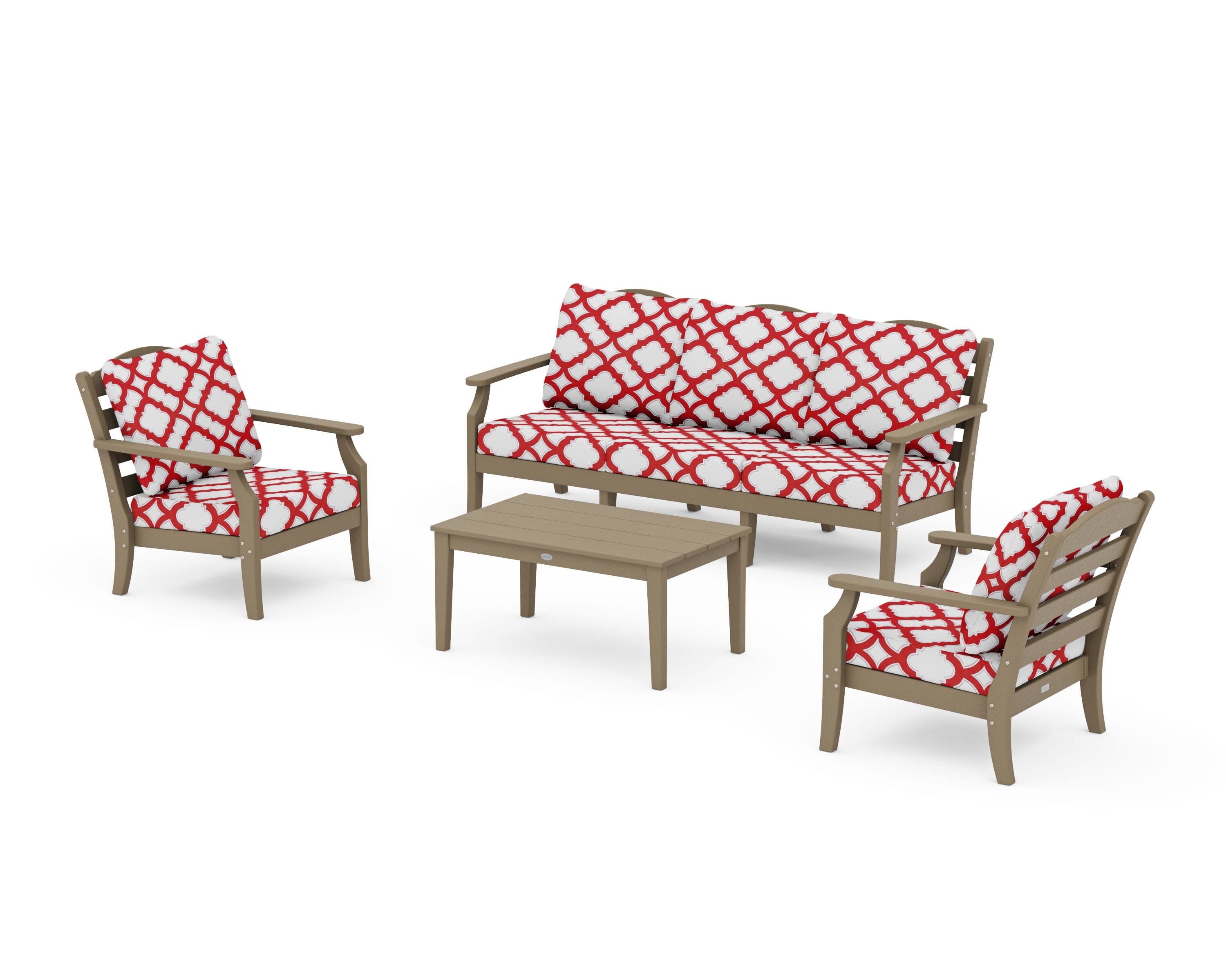 Savannah 4-Piece Deep Seating Set with Sofa in Vintage Sahara / Trellis Crimson