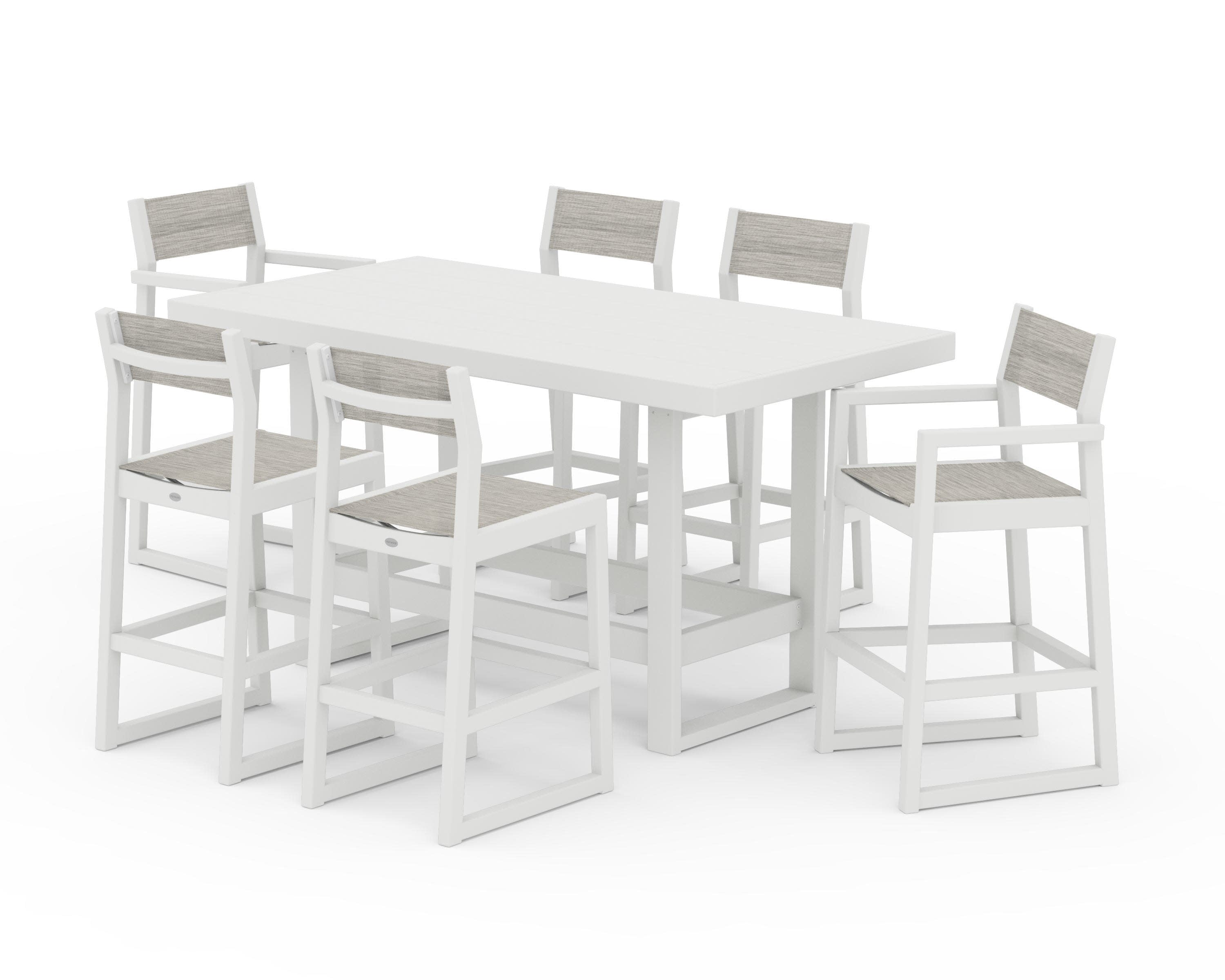 EDGE Sling 7-Piece Bar Table Set in Vintage White / Birch Sling