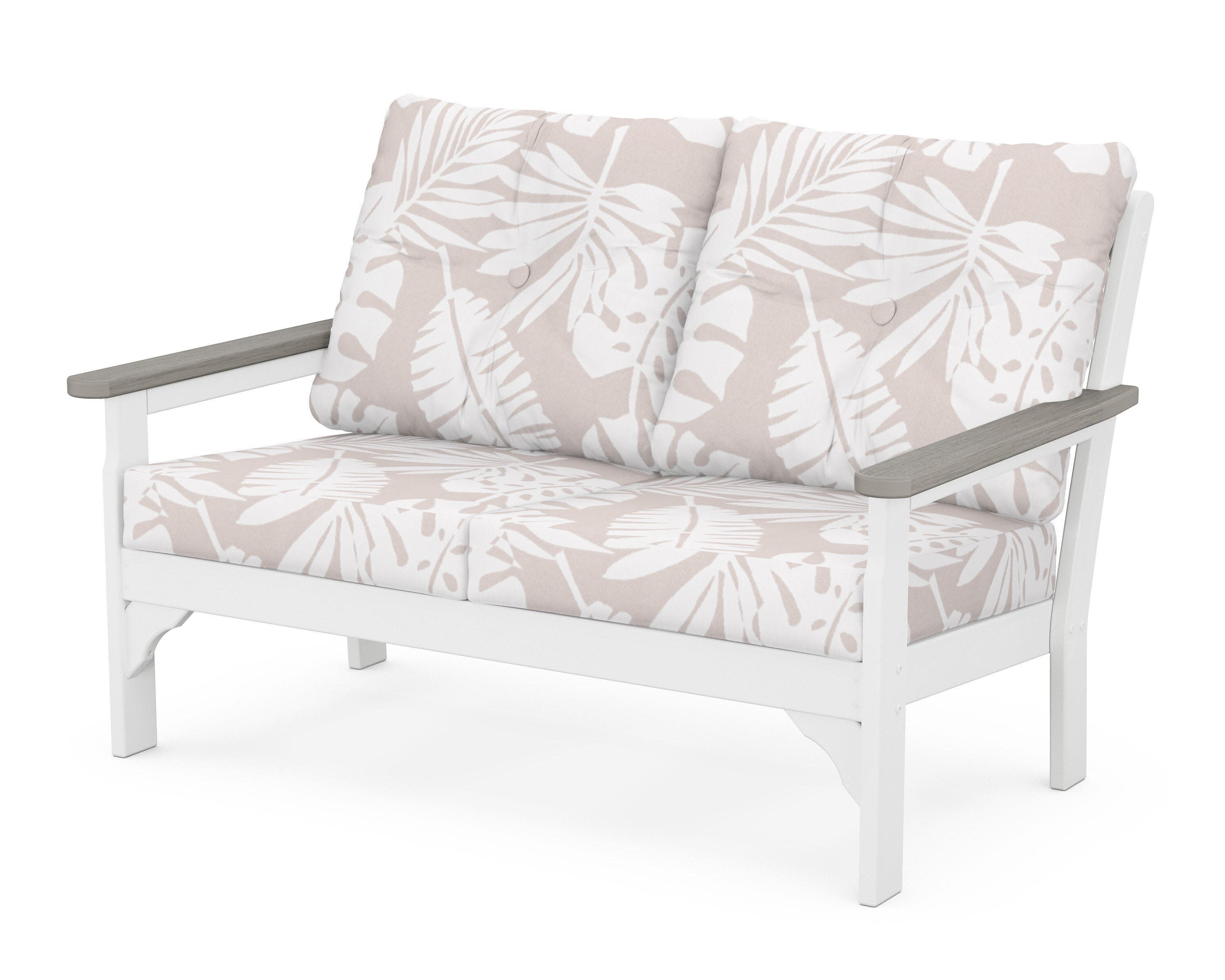 Vineyard Deep Seating Loveseat in White / Driftwood / Leaf Dune Burlap