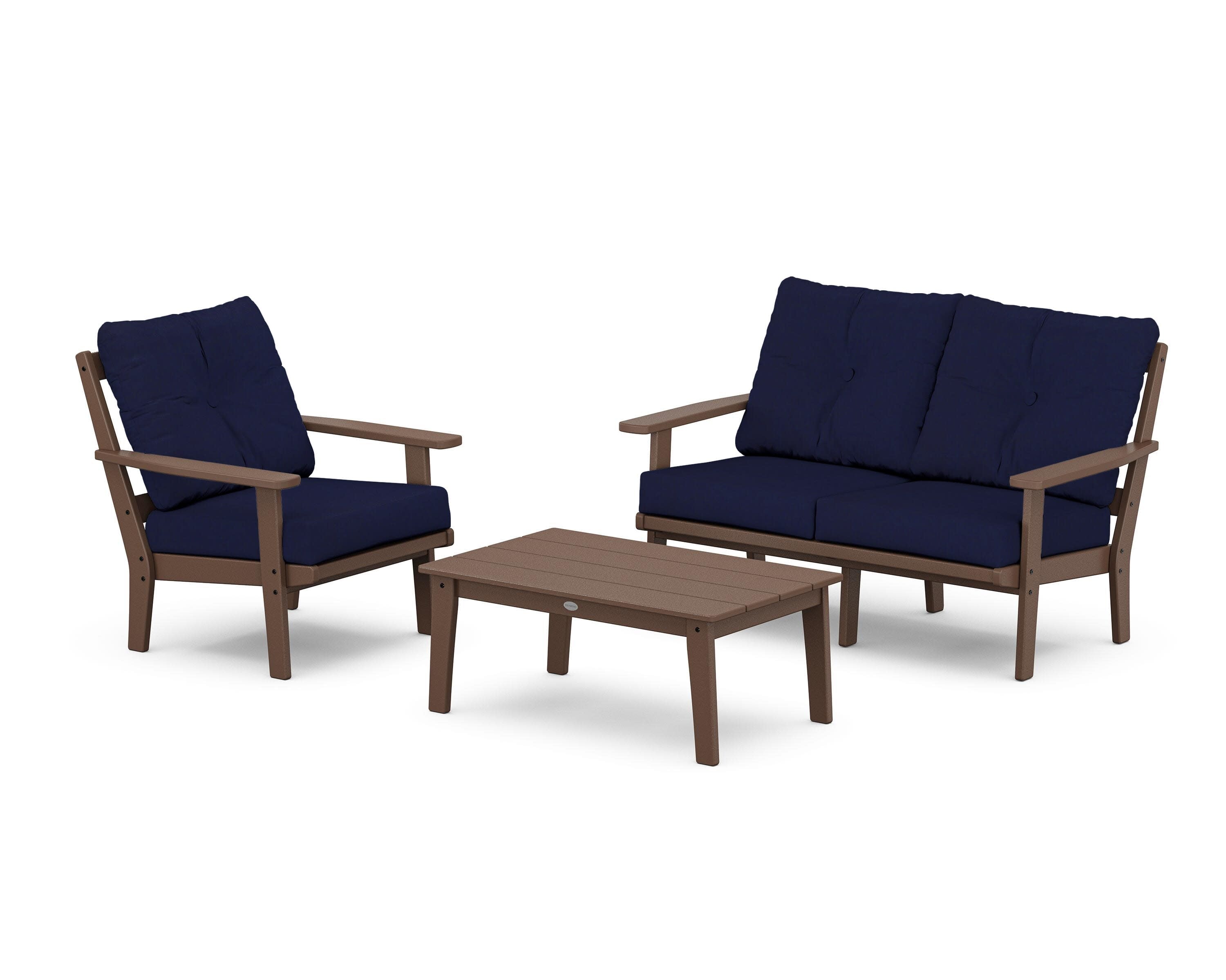Oxford 3-Piece Deep Seating Set with Loveseat in Mahogany / Navy