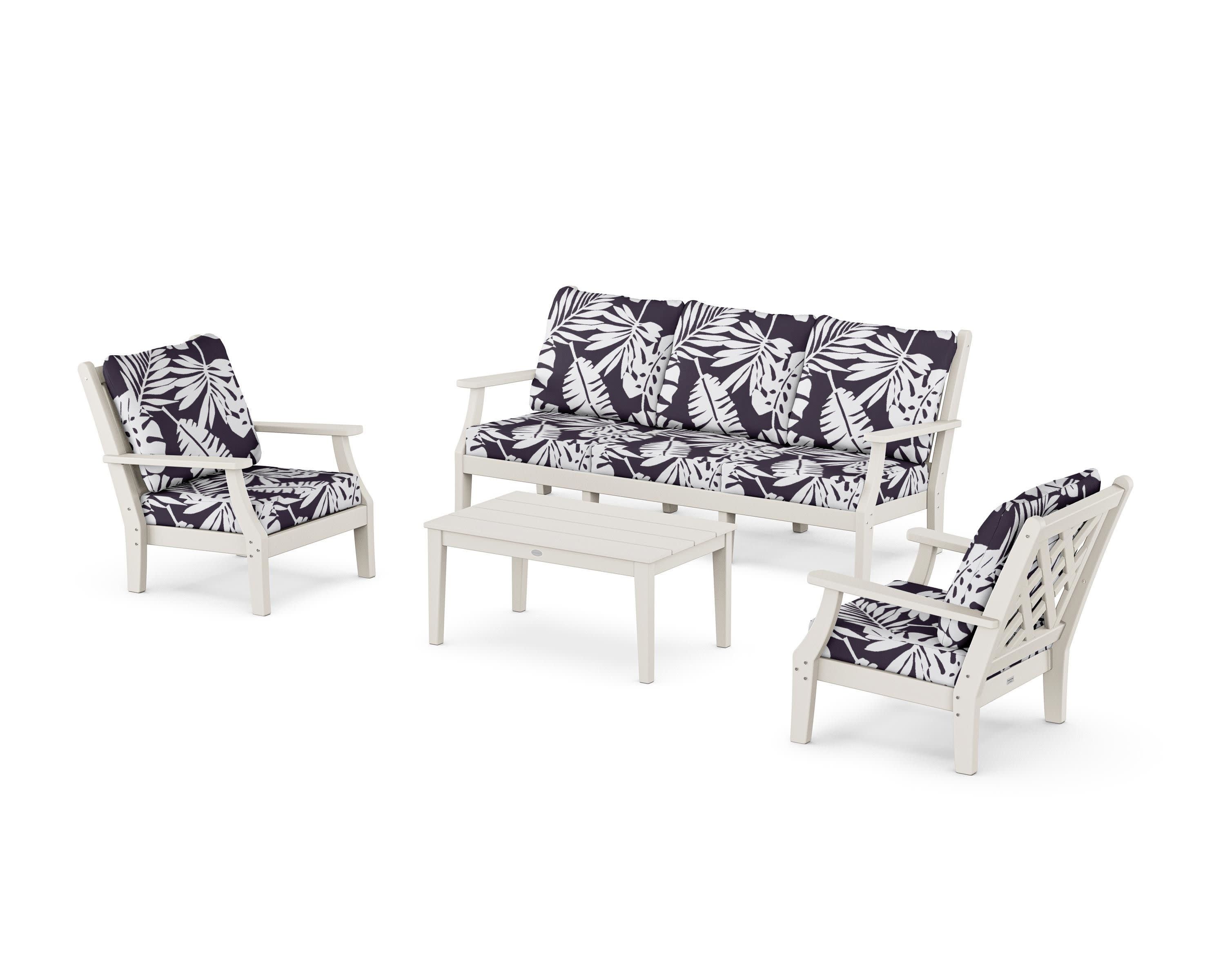 Wovendale 4-Piece Deep Seating Set with Sofa in Sand / Leaf Navy