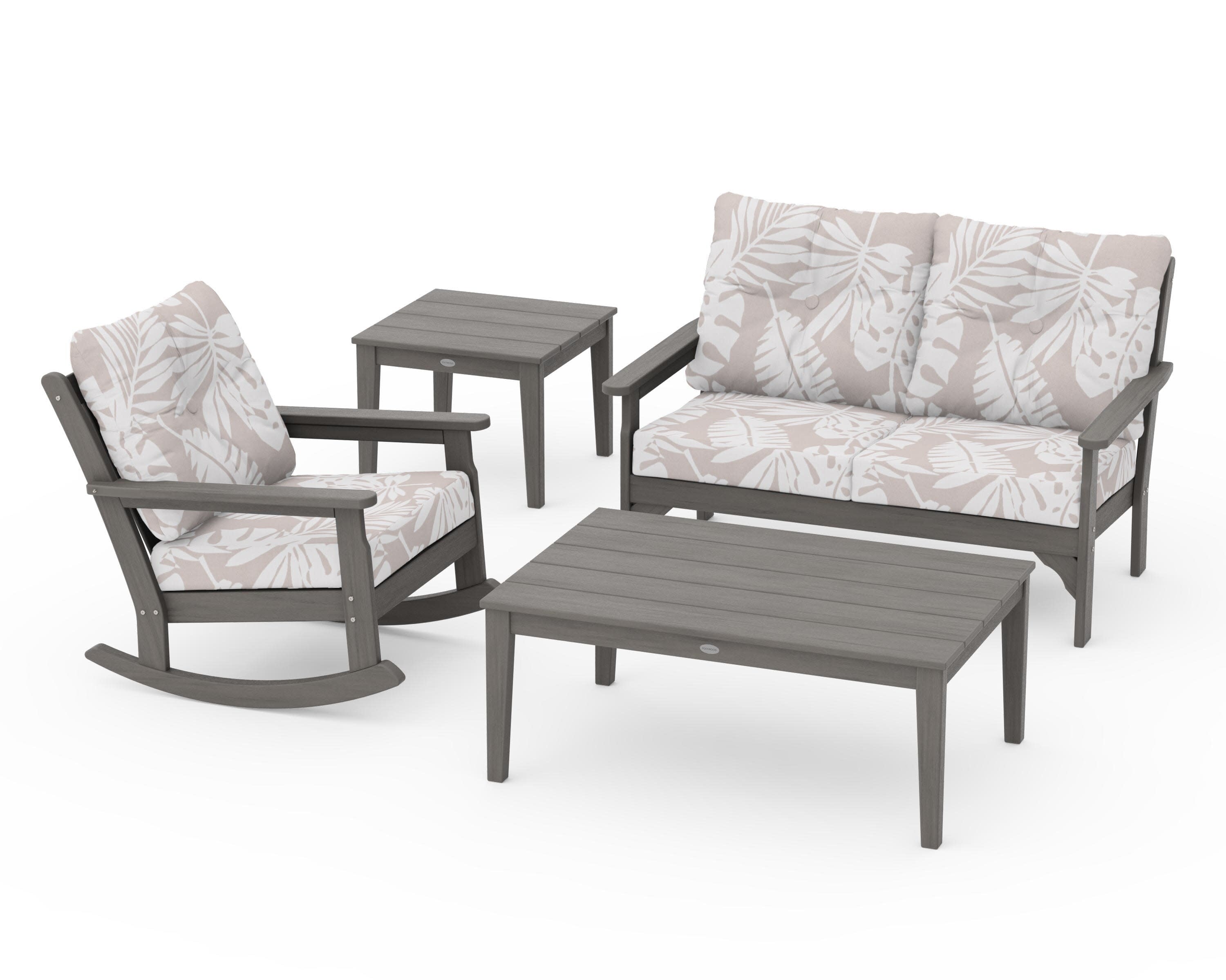 Vineyard 4-Piece Deep Seating Rocker Set in Driftwood / Leaf Dune Burlap
