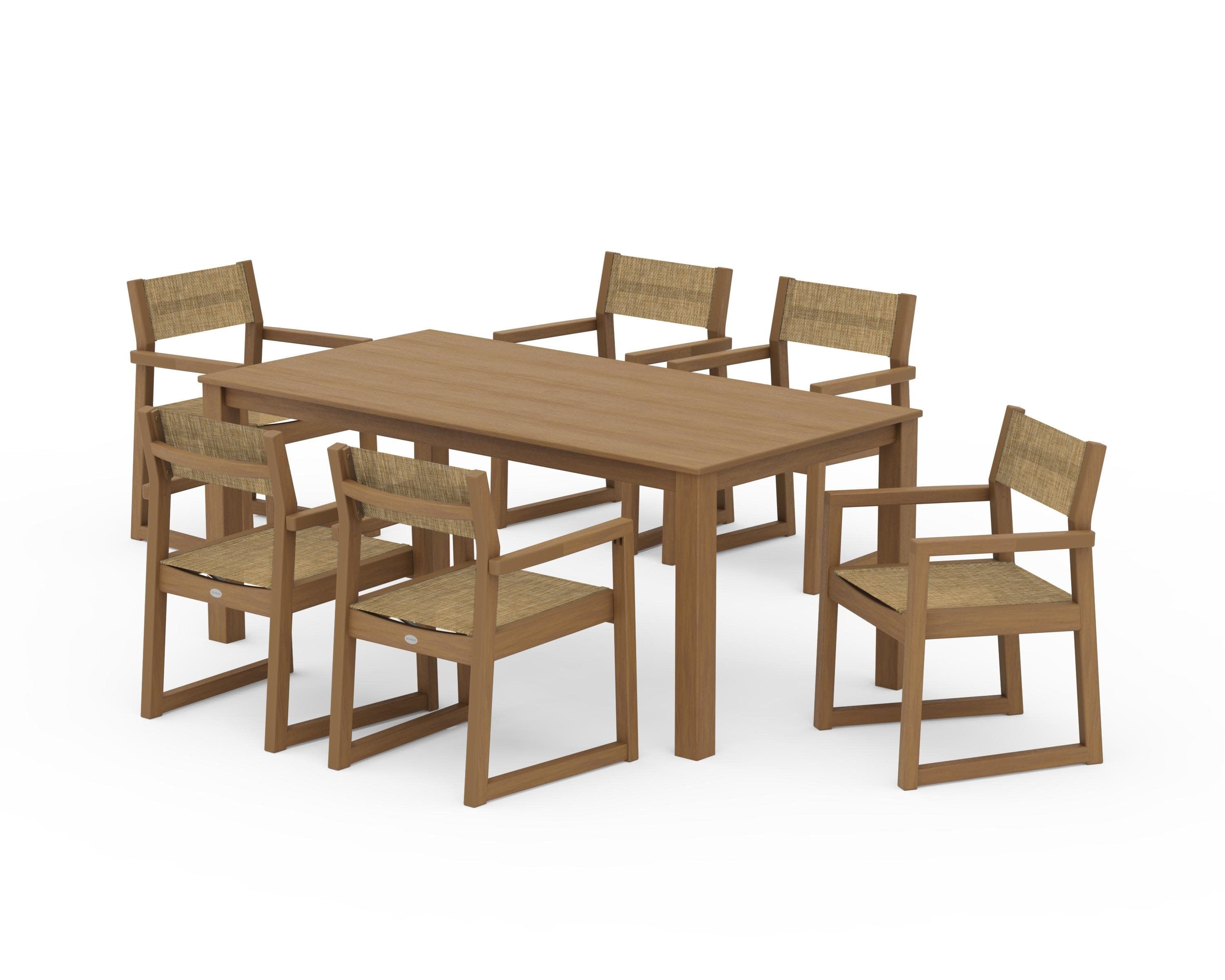 EDGE Sling Arm Chair 7-Piece Parsons Dining Set in Natural / Burlap Sling
