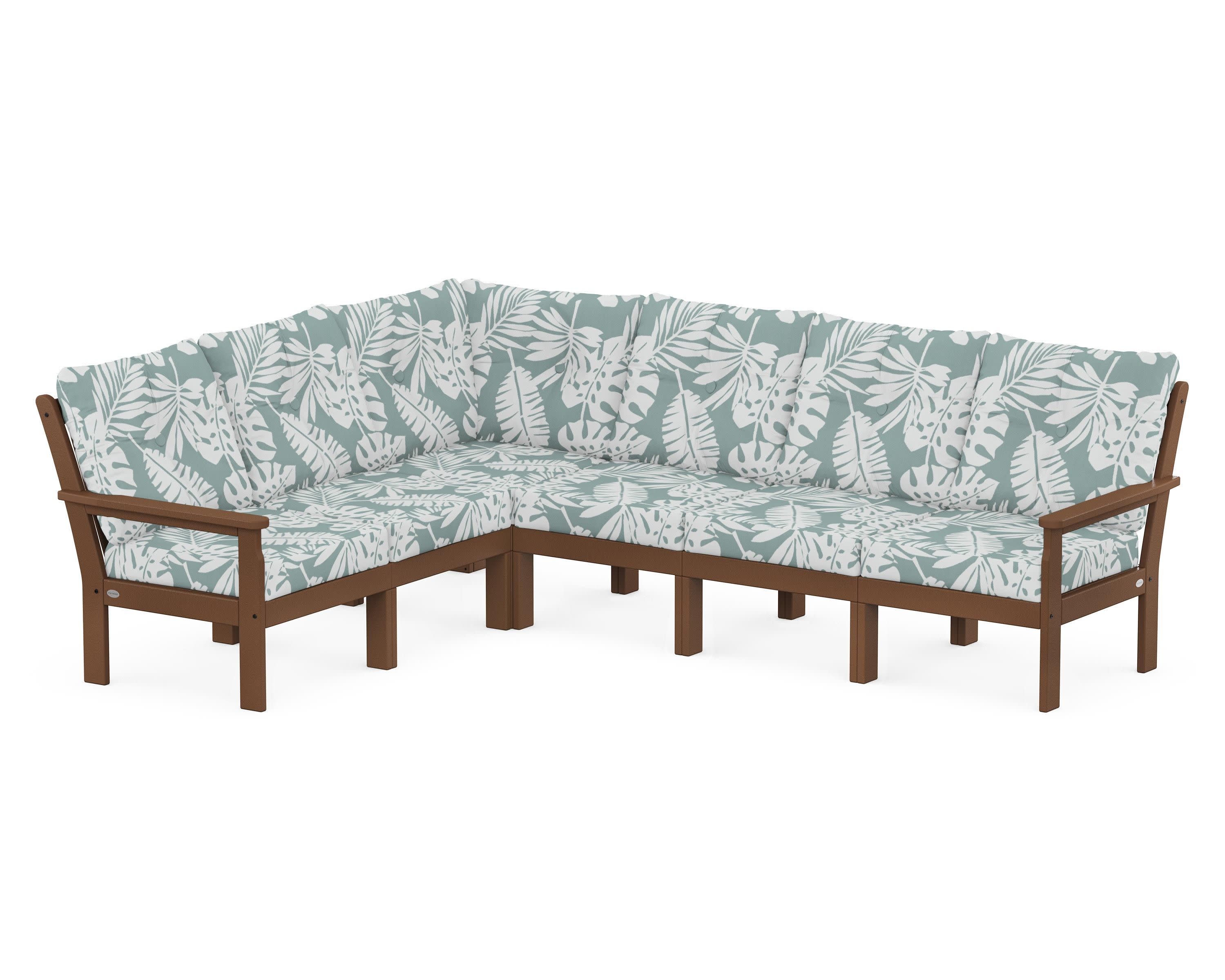 Vineyard 6-Piece Sectional in Teak / Leaf Glacier Spa