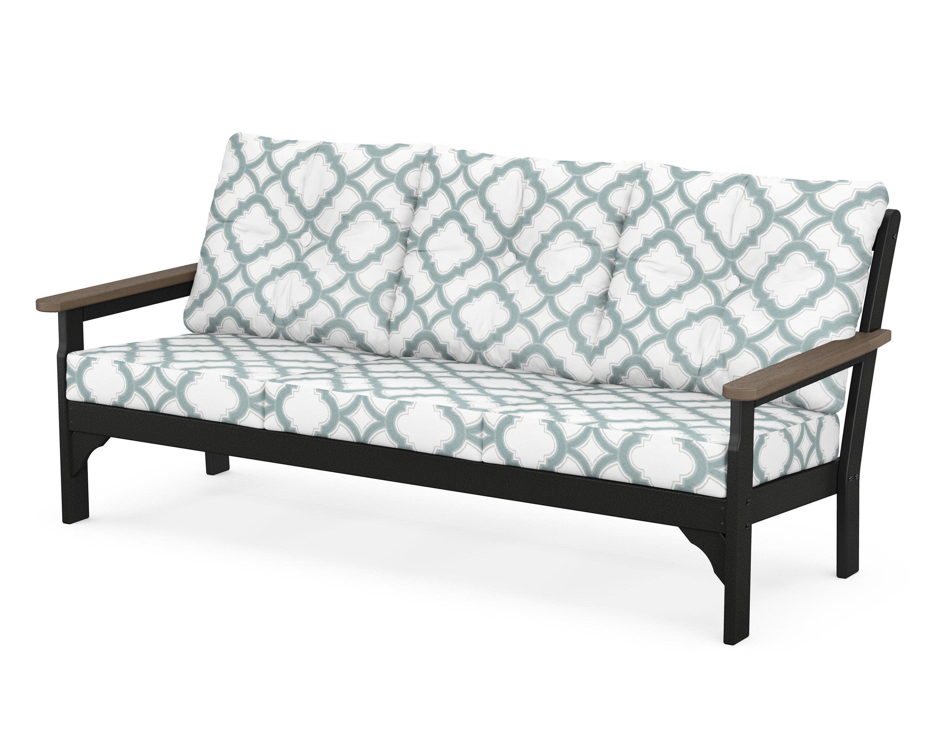Vineyard Deep Seating Sofa in Black / Kona / Trellis Glacier Spa