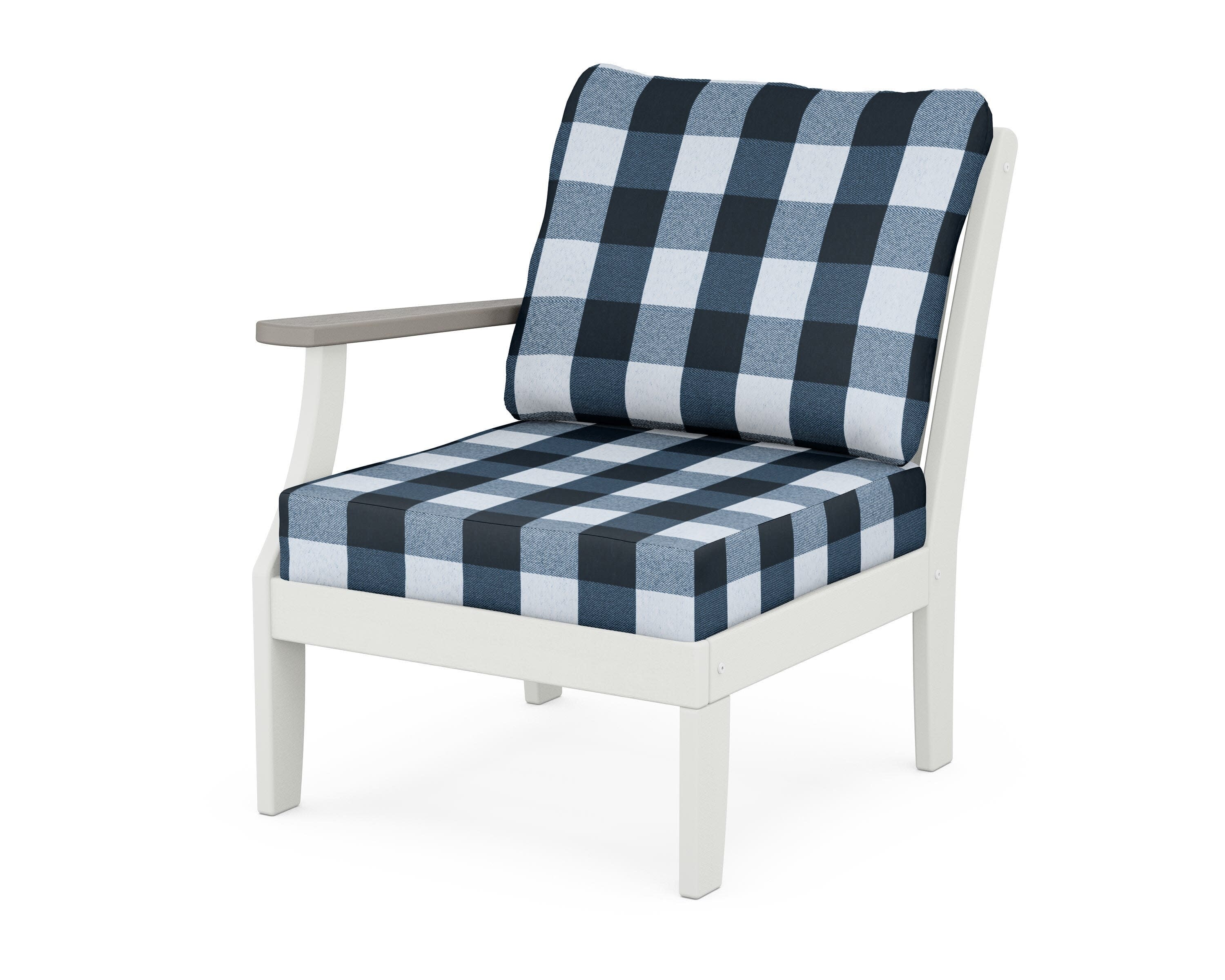 Braxton Modular Left Arm Chair in White / Driftwood / Buffalo Plaid Marine Indigo