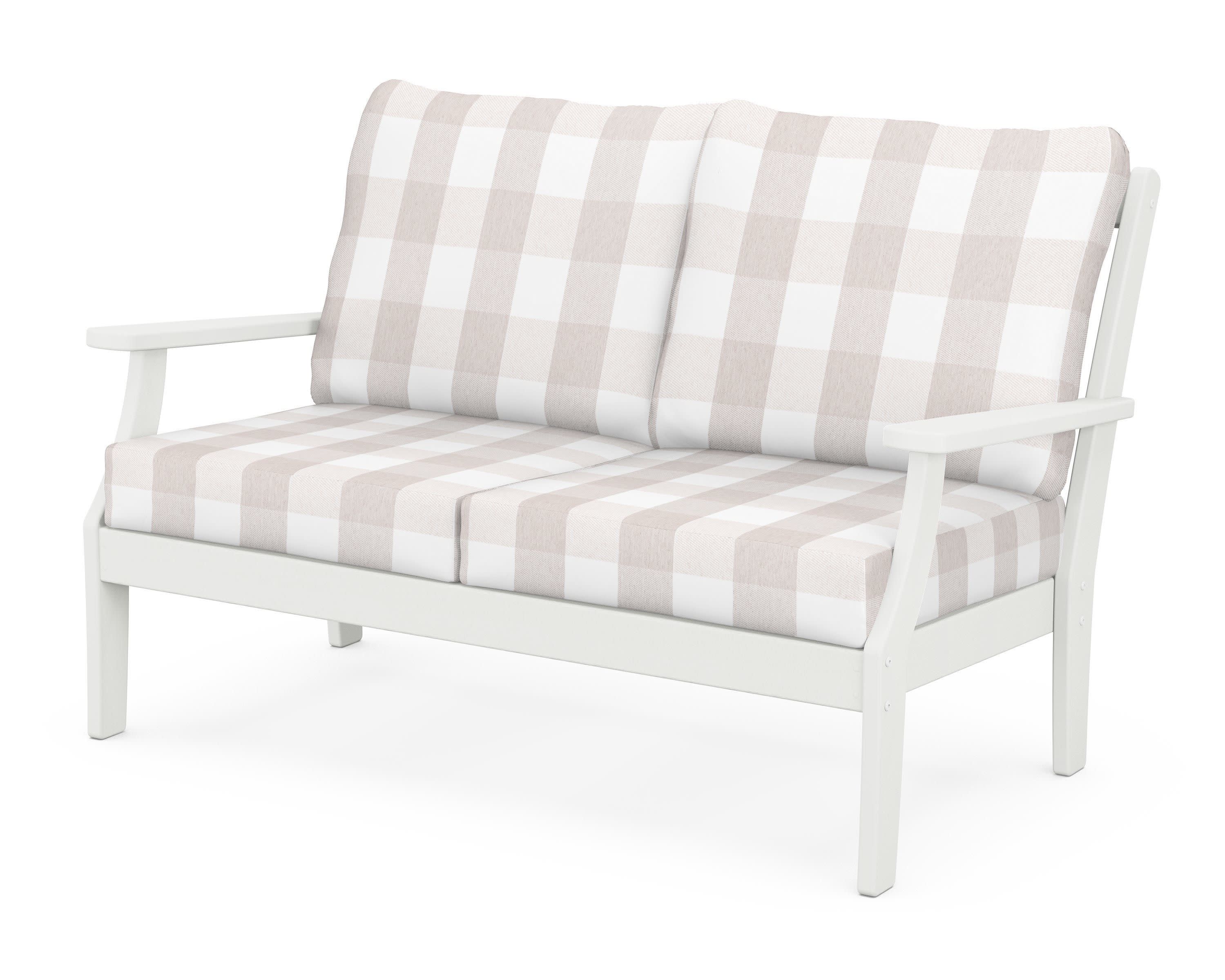 Braxton Deep Seating Loveseat in Vintage White / Buffalo Plaid Dune Burlap