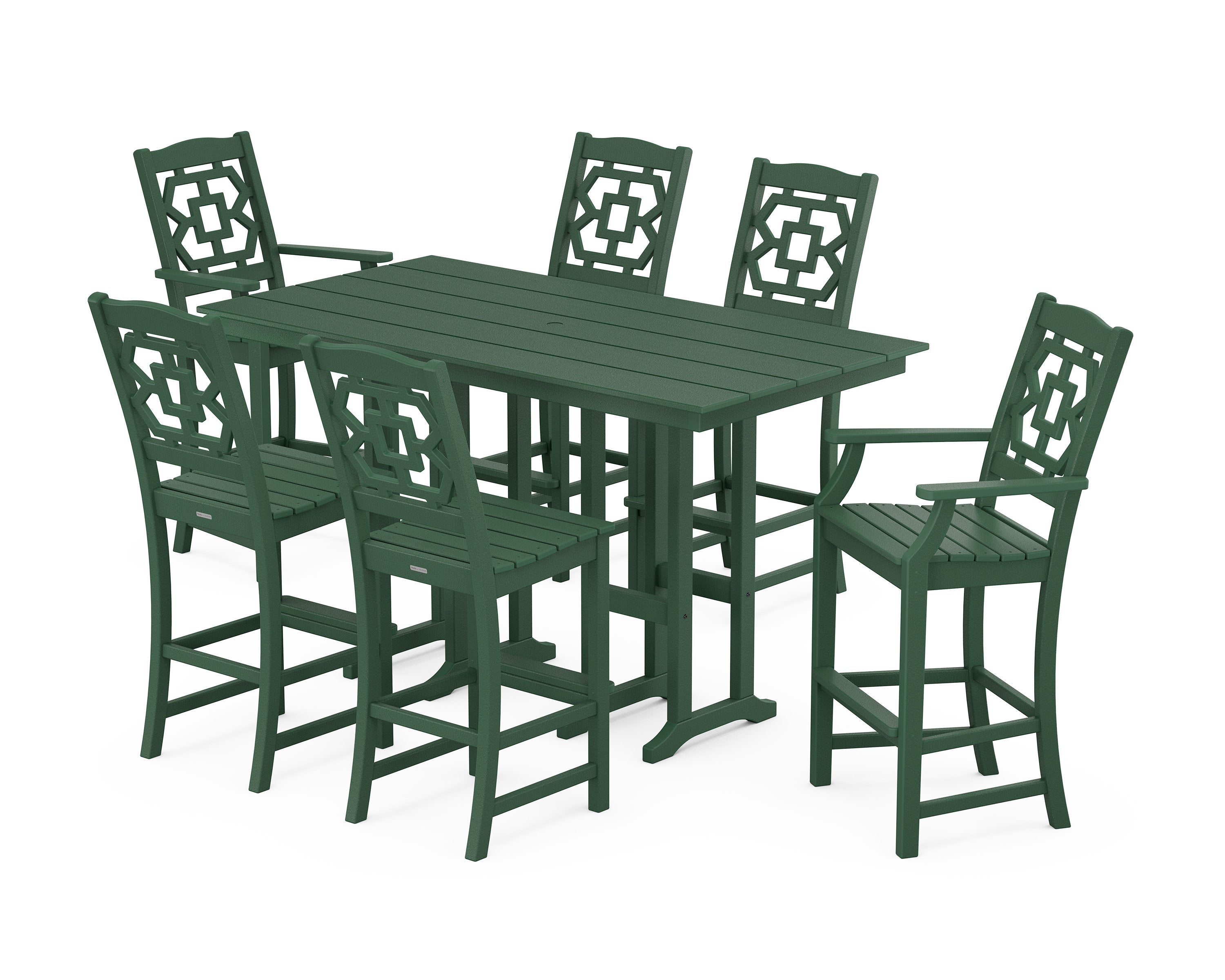 Chinoiserie 7-Piece Farmhouse Bar Set in Green