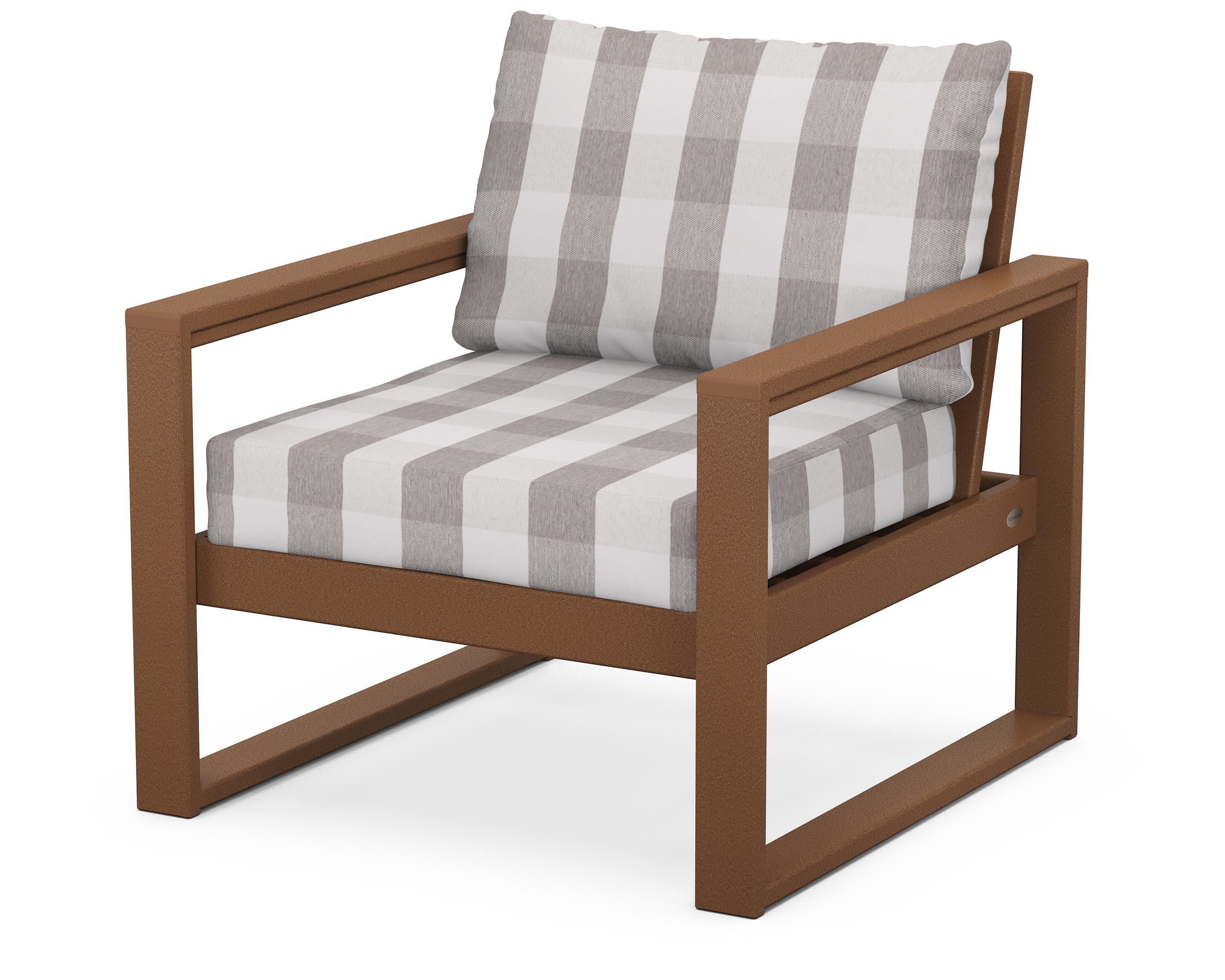 EDGE Club Chair in Teak / Buffalo Plaid Grey Mist