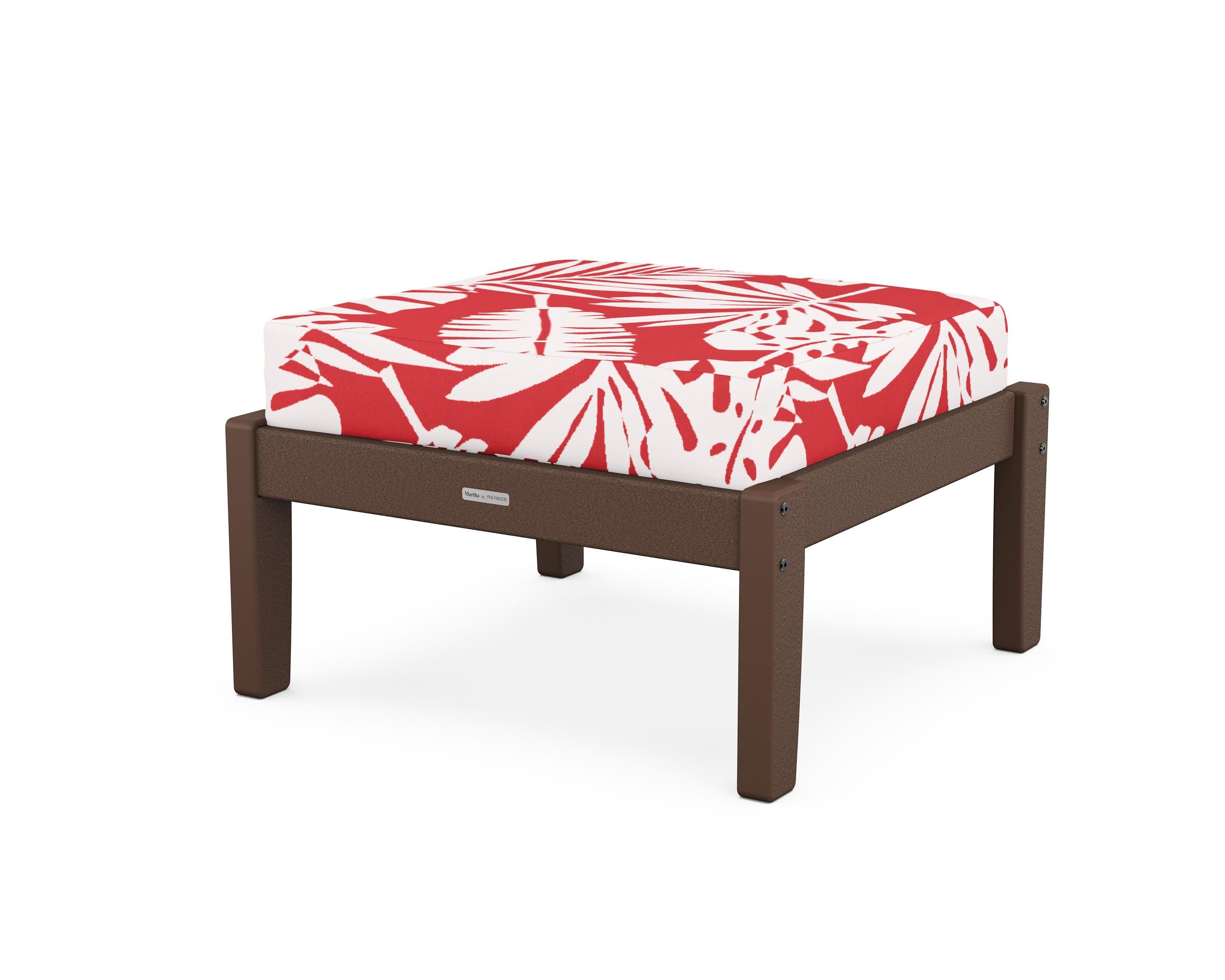 Chinoiserie Deep Seating Ottoman in Mahogany / Leaf Crimson