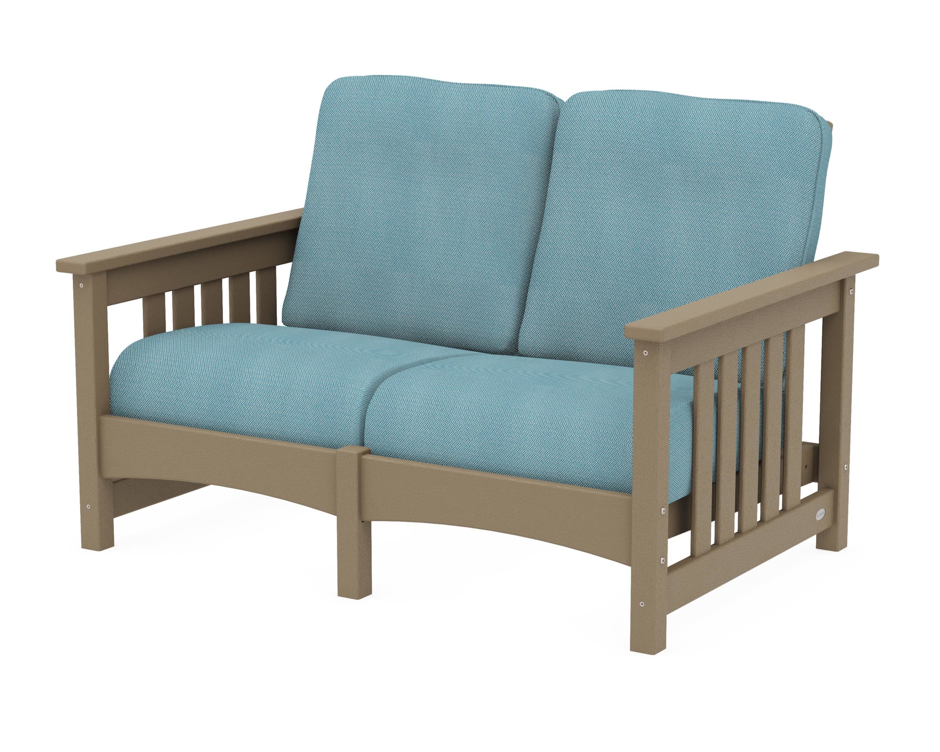 Club Mission Loveseat in Vintage Sahara / Lattice Sky Blue