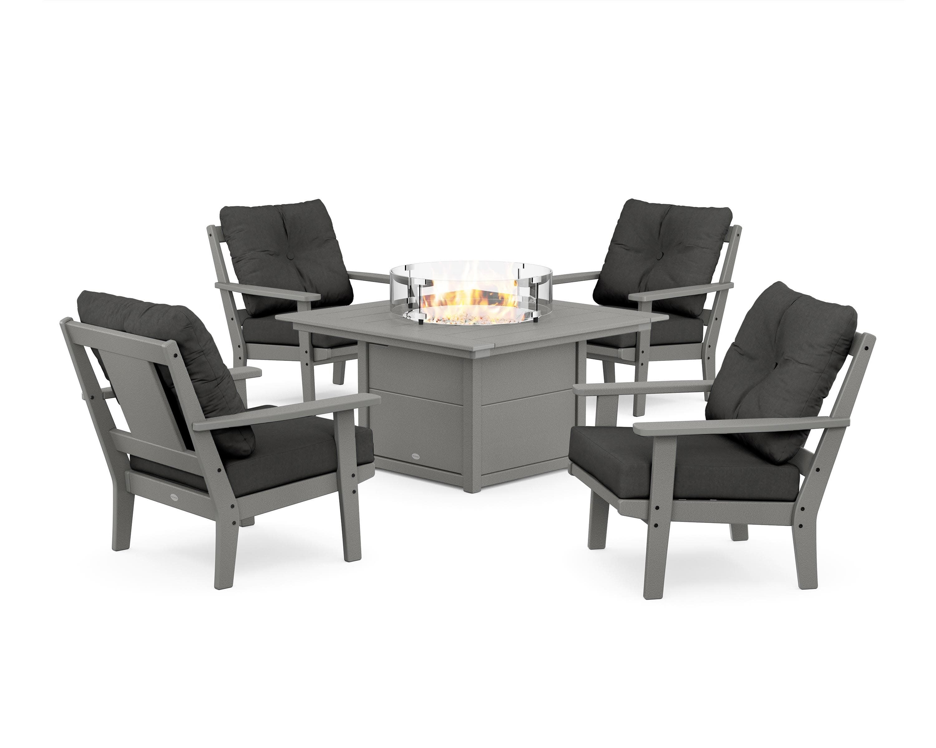 Prairie 5-Piece Deep Seating Set with Fire Pit Table in Slate Grey / Spectrum Carbon