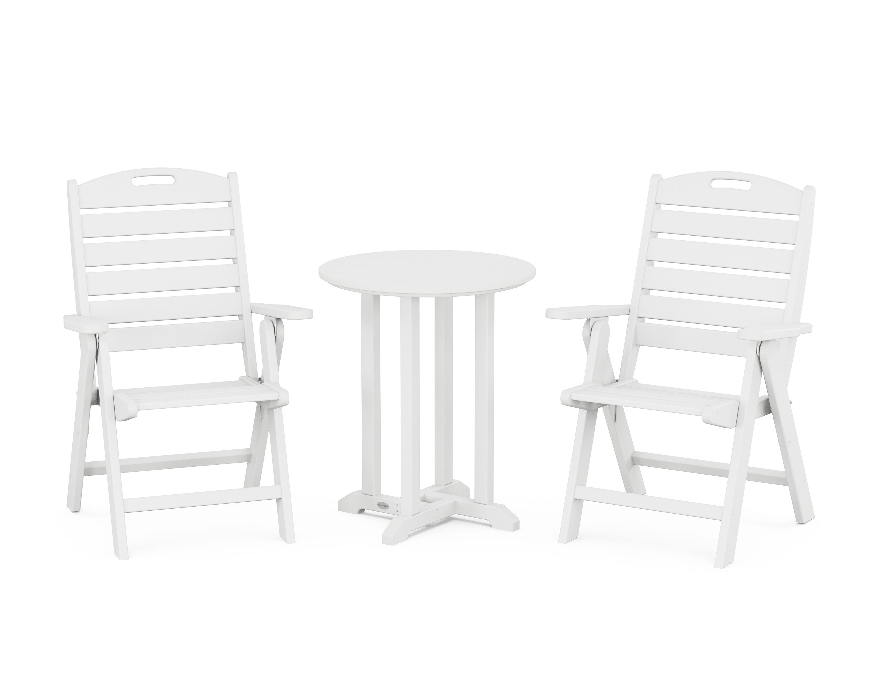 Nautical Folding Highback Chair 3-Piece Round Bistro Dining Set in White