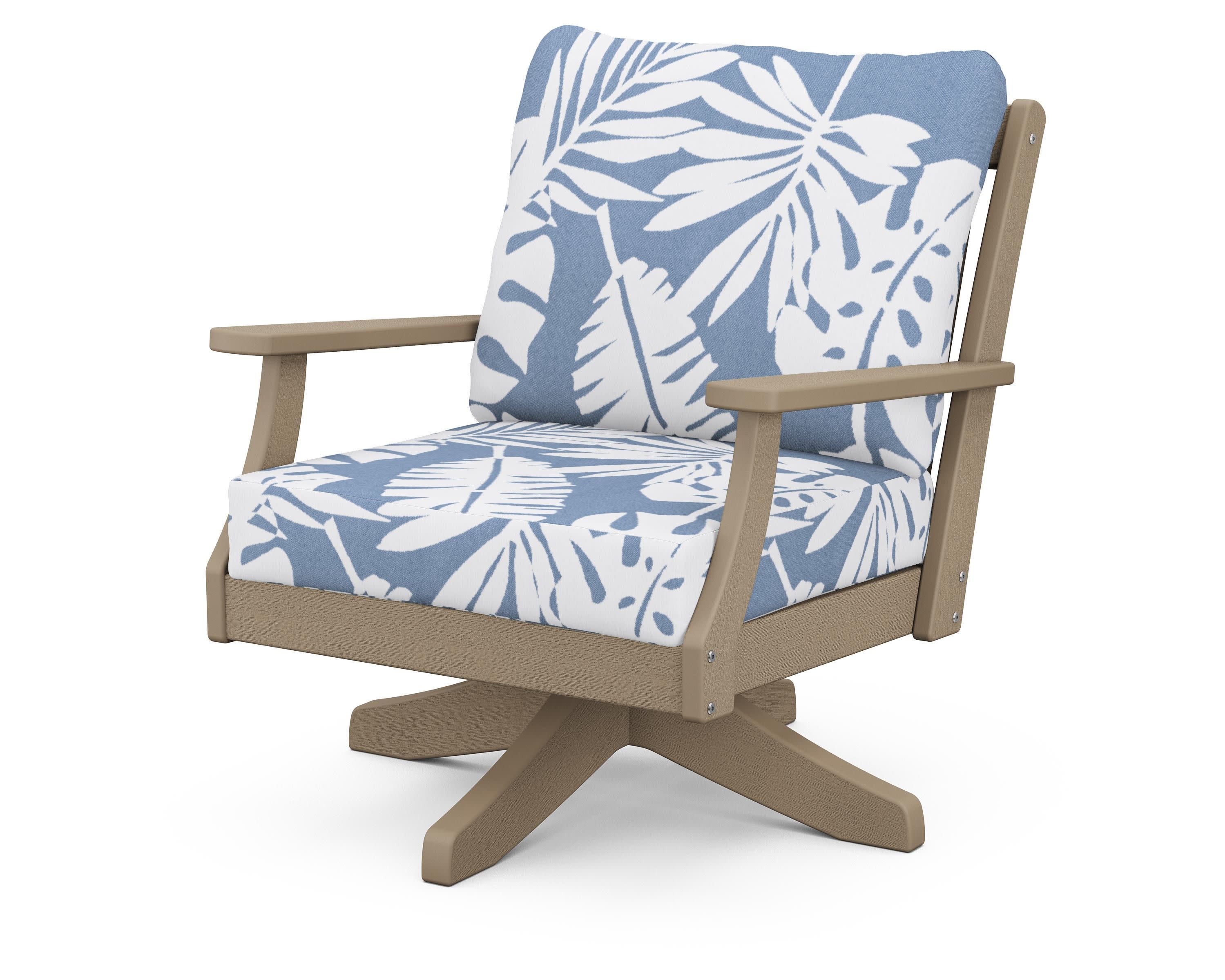 Braxton Deep Seating Swivel Chair in Vintage Sahara / Leaf Sky Blue
