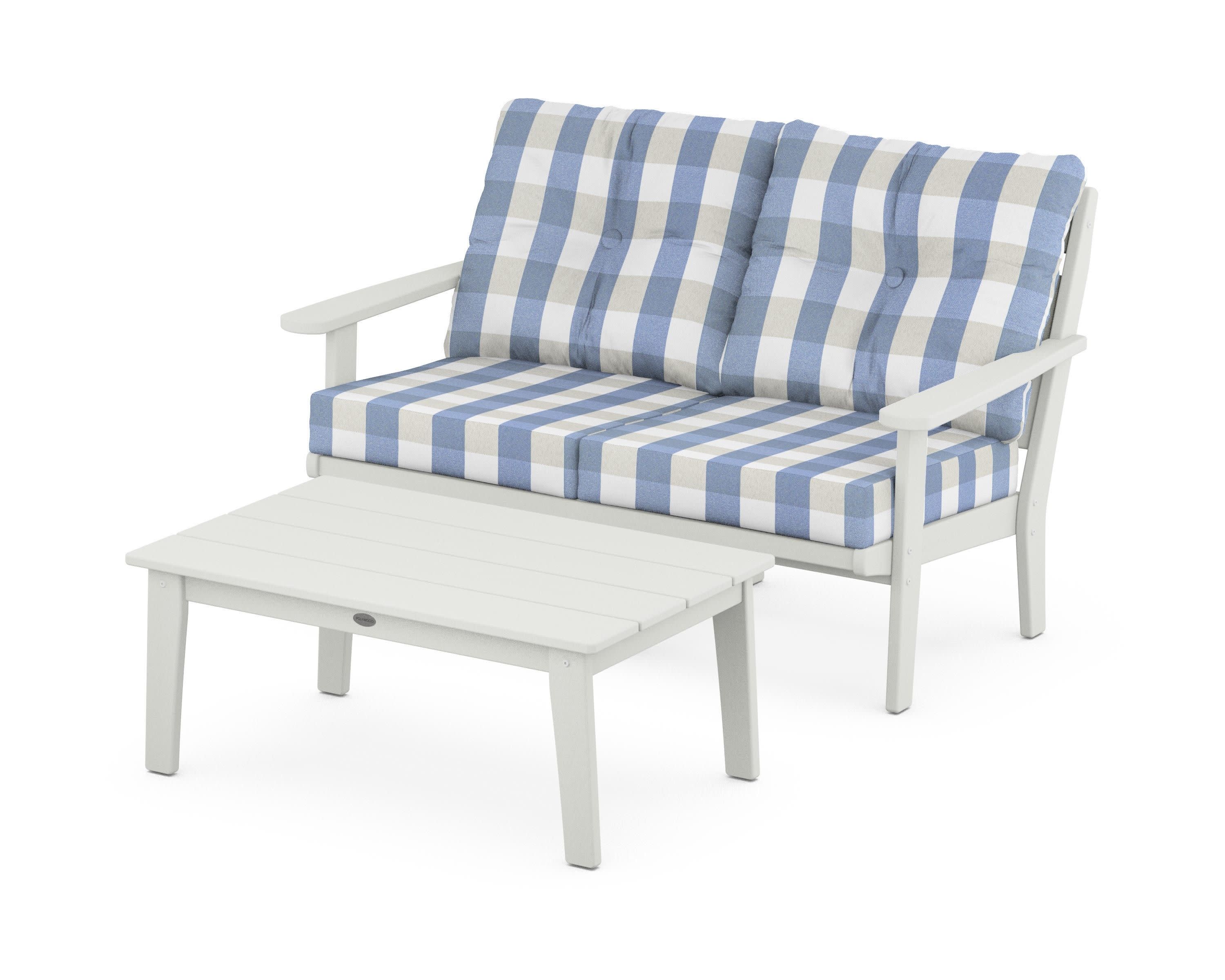 Lakeside 2-Piece Lounge Loveseat Set in Vintage White / Buffalo Plaid Sky Blue