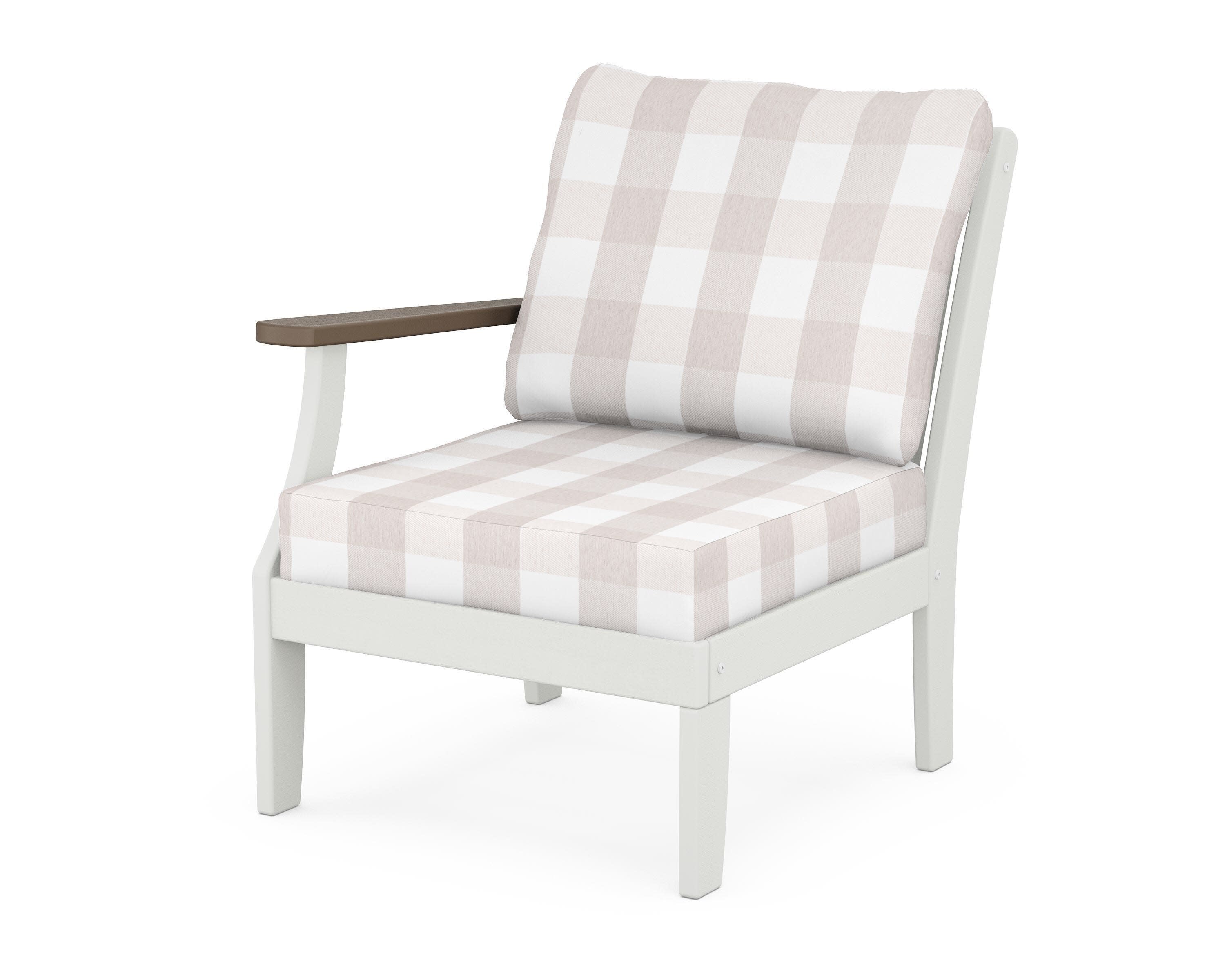Braxton Modular Left Arm Chair in White / Kona / Buffalo Plaid Dune Burlap