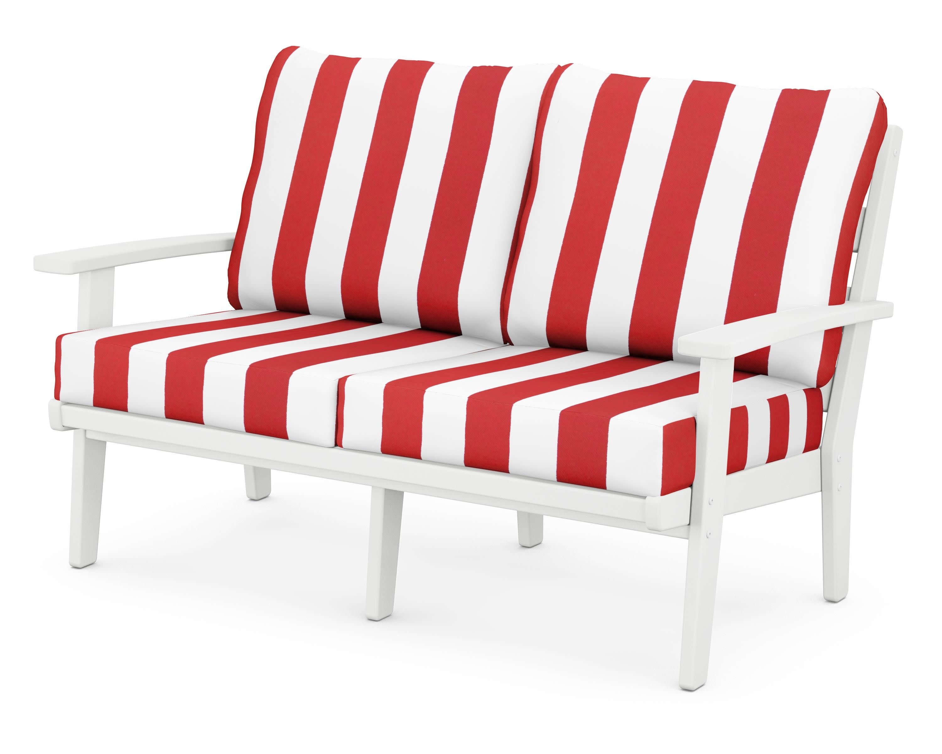 Grant Park Deep Seating Loveseat in White / Cabana Stripe Crimson