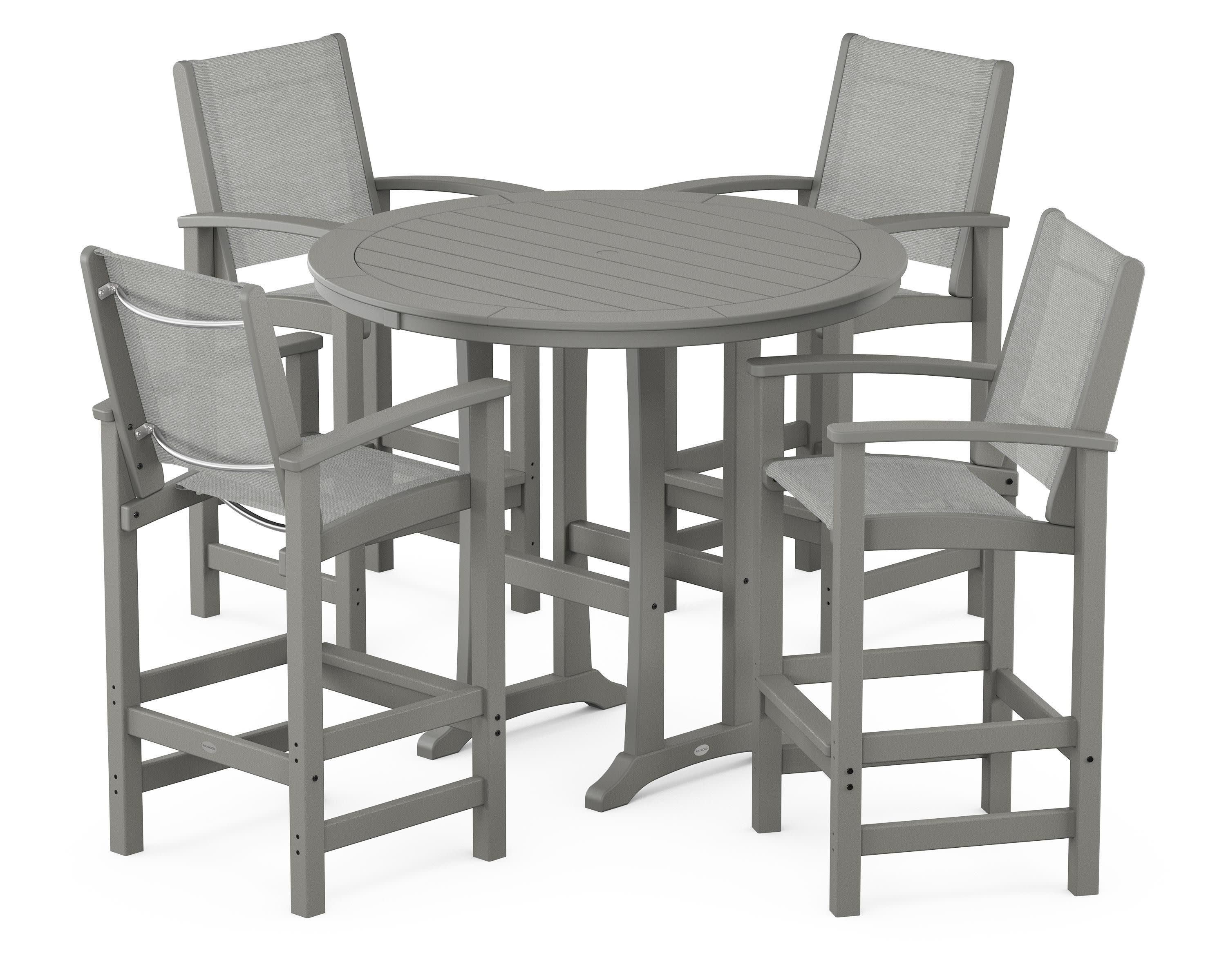 Coastal 5-Piece Nautical Trestle Bar Set in Slate Grey / Metallic Sling