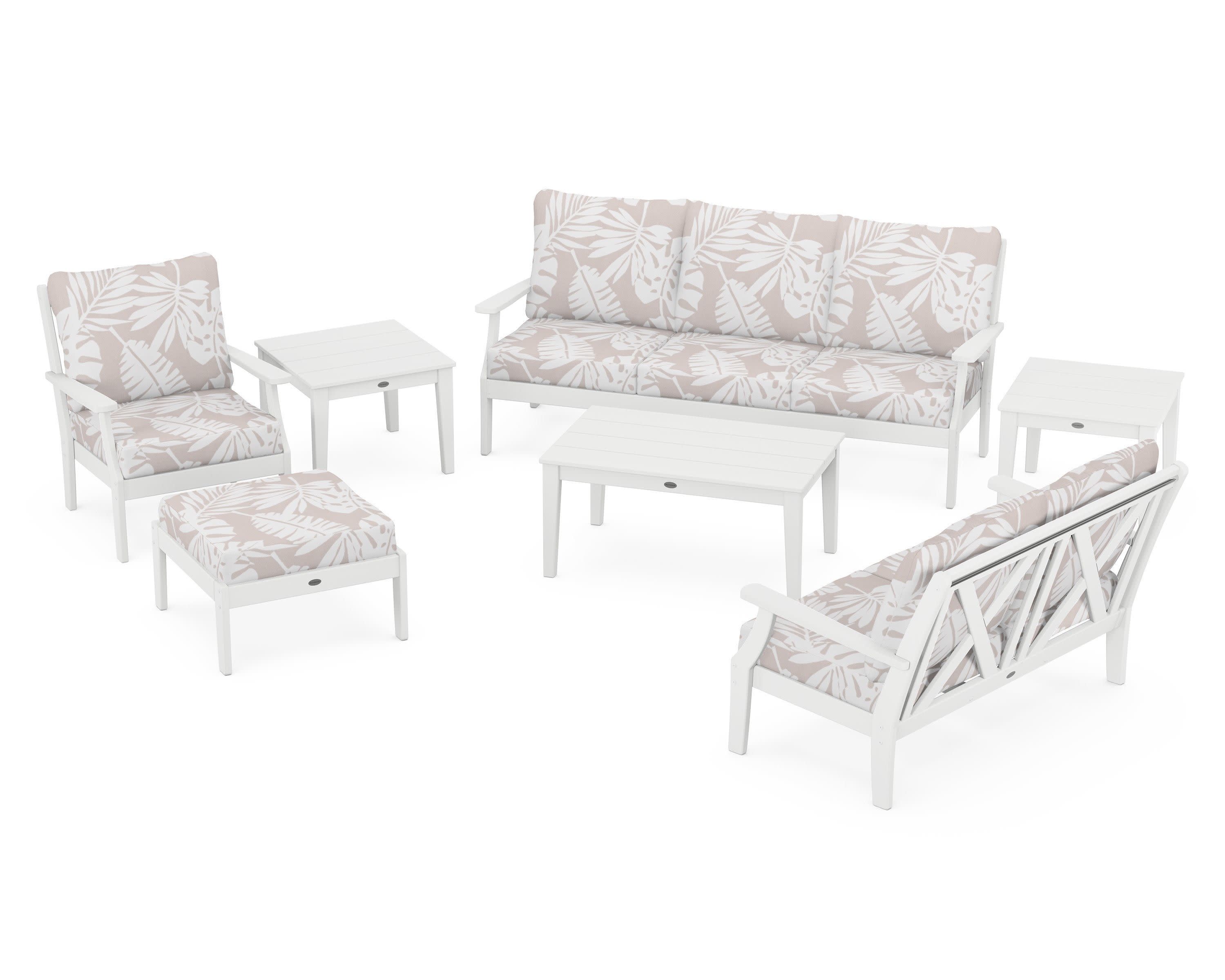 Braxton 7-Piece Deep Seating Set in White / Leaf Dune Burlap