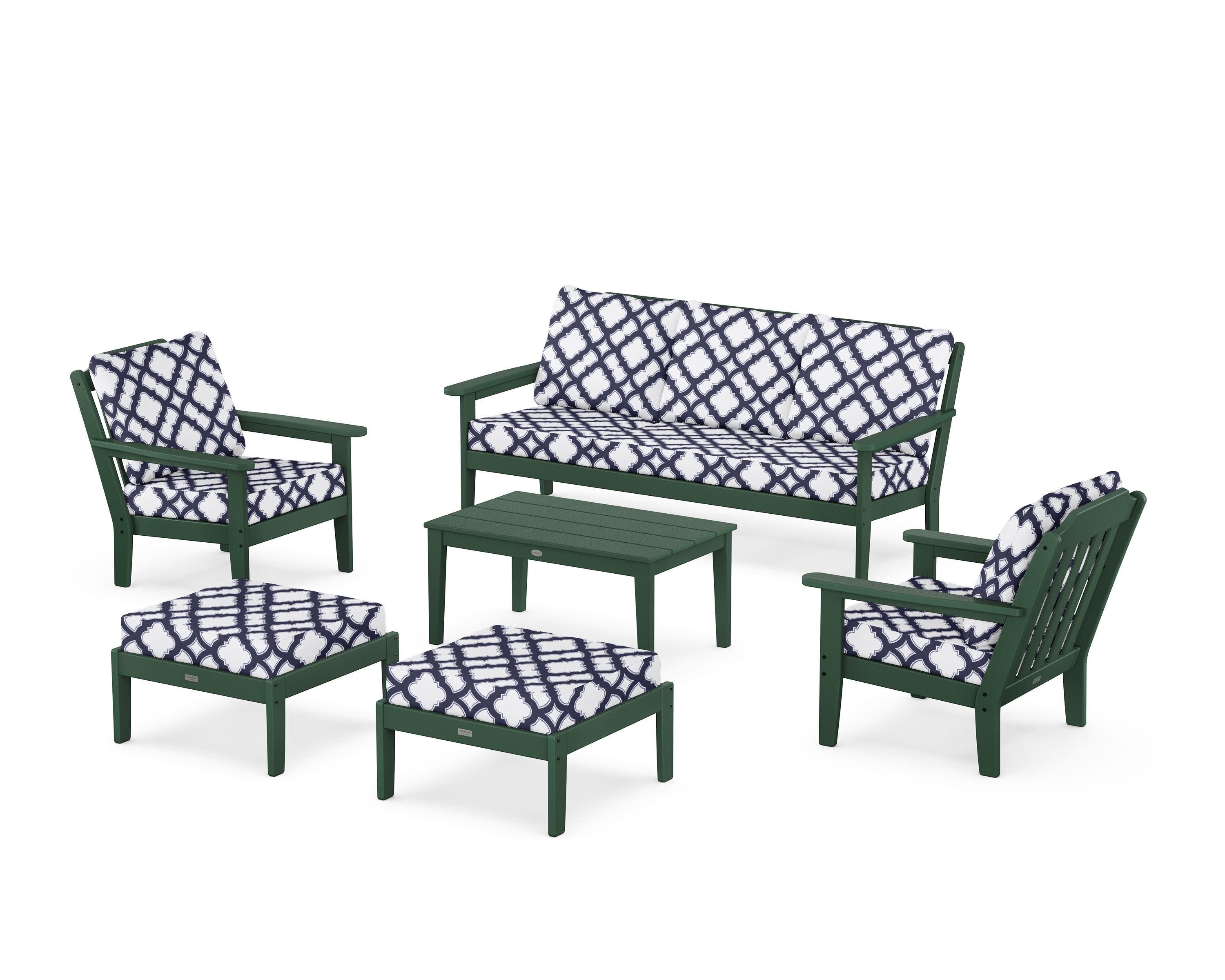 Cottage 6-Piece Lounge Sofa Set in Green / Trellis Navy